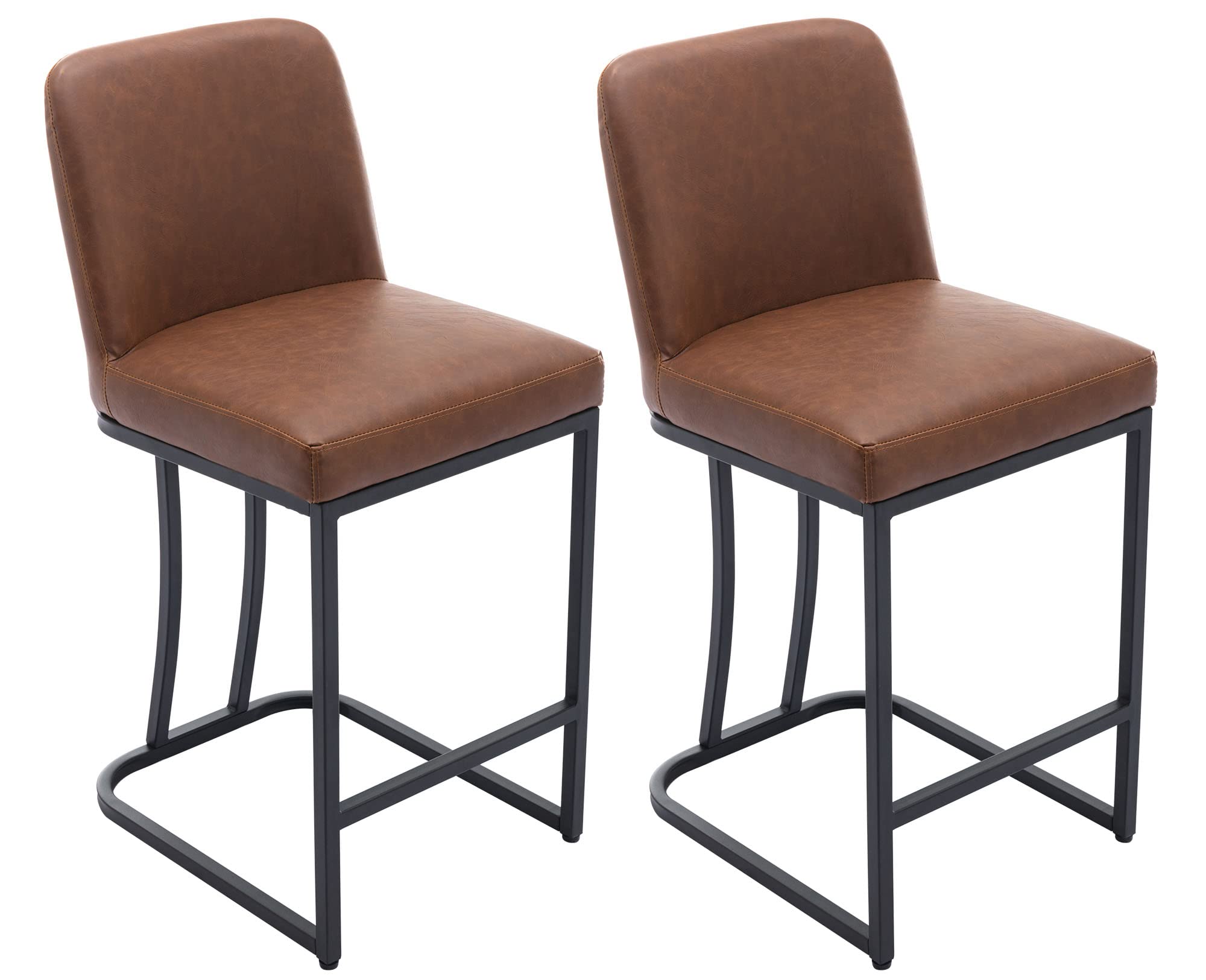 VESCASA Faux Leather 24" H Counter Height Barstools with Back, Mid Century Modern Upholstered Counter Stool Chairs with Metal Frame for Kitchen Island