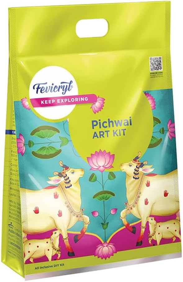 Fevicryl Pichwai Art kit| Learn Art of Rajasthan with Painting Kit Comes with Pre-Printed MDF Boards, Rhinestones, Acrylic Paints, Brushes| Gift for Art Lovers & Beginners, Ideal Gift for Sister