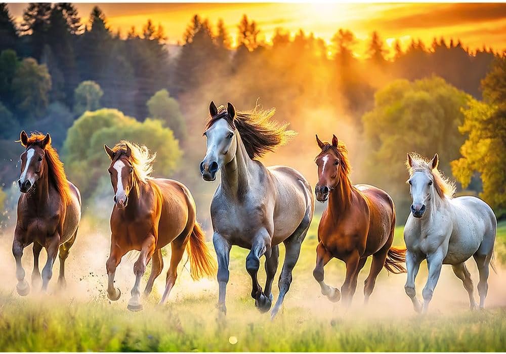 Trefl Wild Horses 1500 Piece Jigsaw Puzzle Red 33"x 23" Print, DIY Puzzle, Creative Fun, Classic Jigsaw for Adults and Children from 14 Years Old