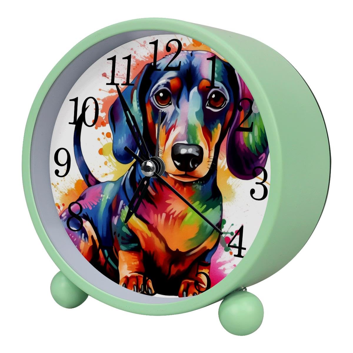 Alarm Clock Colorful Dachshund, Silent Non-Ticking with Night Light