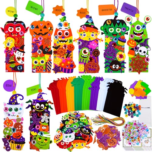 Winlyn 24 juegos de manualidades de Halloween, manualidades de otoño, bricolaje, monstruo, araña, Jack-O-Lantern, marcapáginas, adornos de arte, calcomanías de espuma, artes y manualidades para niños