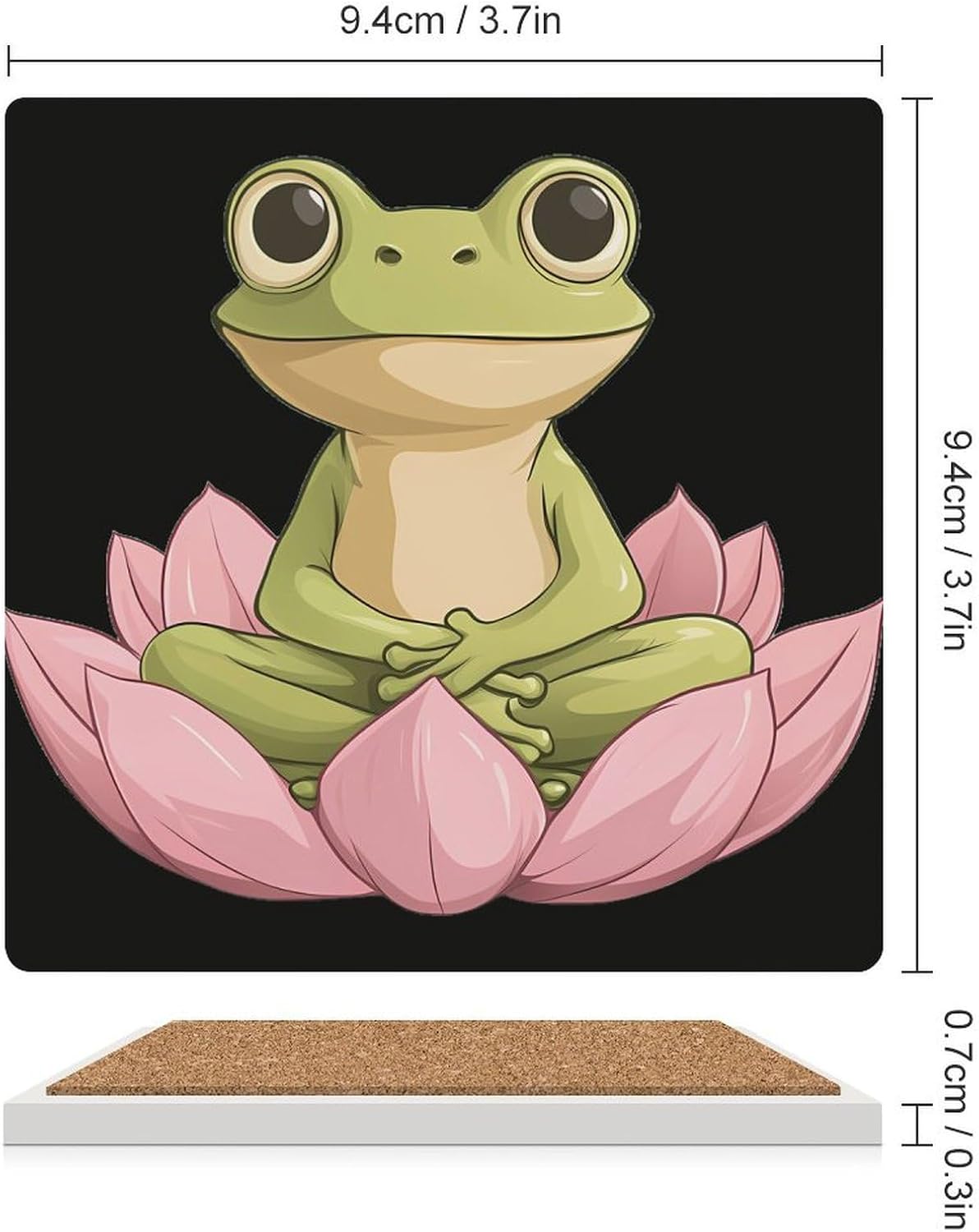 Frog-Lotuses Ceramic Coasters Square Drinks Coaster Coffee Table Decor Table Coaster for Home Bar
