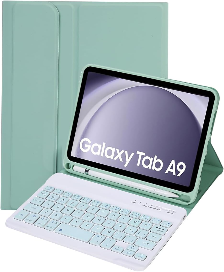 Keyboard Case for Samsung Galaxy Tab A9 8.7 Inch 2023, Detachable Keyboard with Pencil Holder, Protective Cover for Tab A9 8.7" Tablet SM-X110/X115/X117,Green