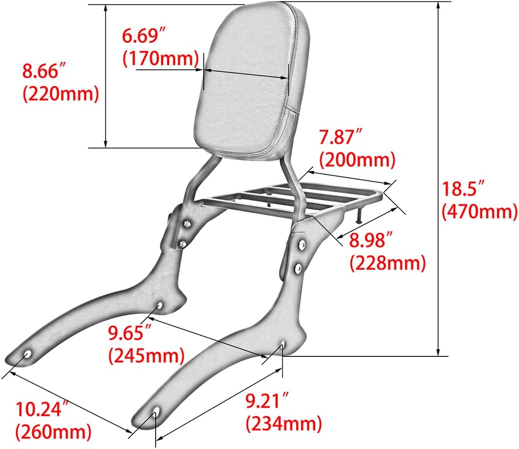 Motorcycle Passenger Sissy Bar Backrest With Luggage Rack For Yamaha Dragsar 1100 DS1100 Vstar 1100 XVS1100 Classic 2000-2011