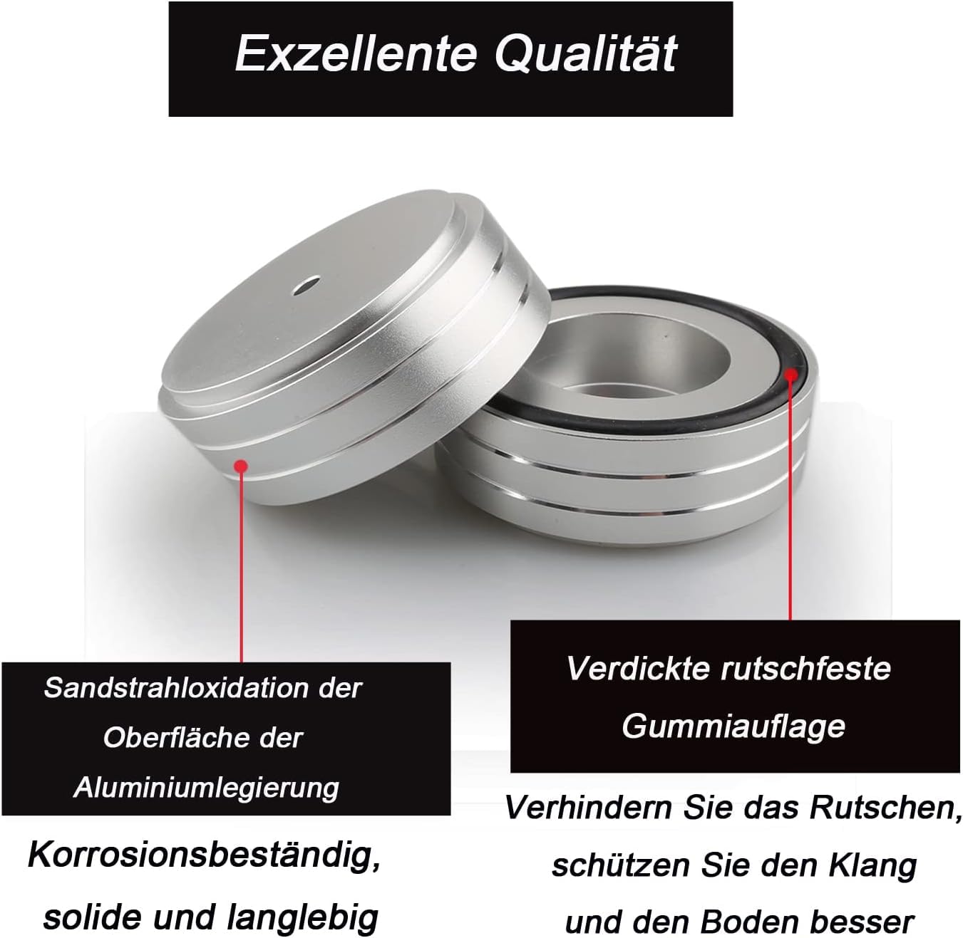 4 Piedini Ammortizzatori HiFi In Alluminio - 58x22mm, Foro 4.5mm, Per Altoparlanti E Subwoofer (argento) - Foto 5