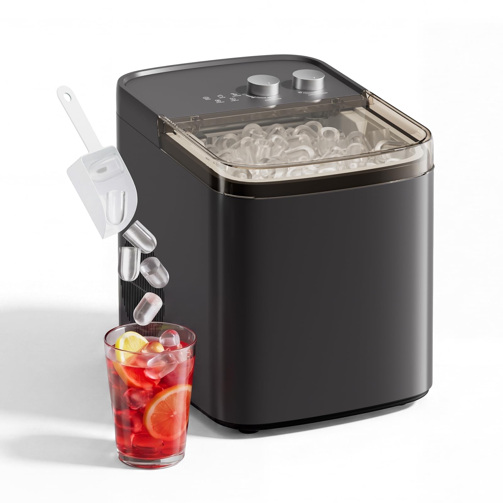 ROVSUN Ice Maker Countertop, 9 Bullet Ice in 6 Mins, 14KG in 24Hrs, Ice Maker Machine Counter Top with Self-Cleaning Function for Kitchen, Home Party