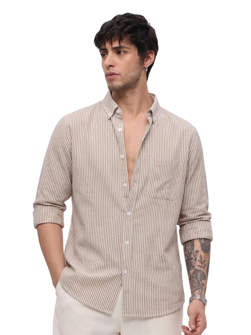 oquent Men's Striped Full Sleeve Casual Shirt, Button-Down Collar, Chest Pocket, Regular Fit-picture-19