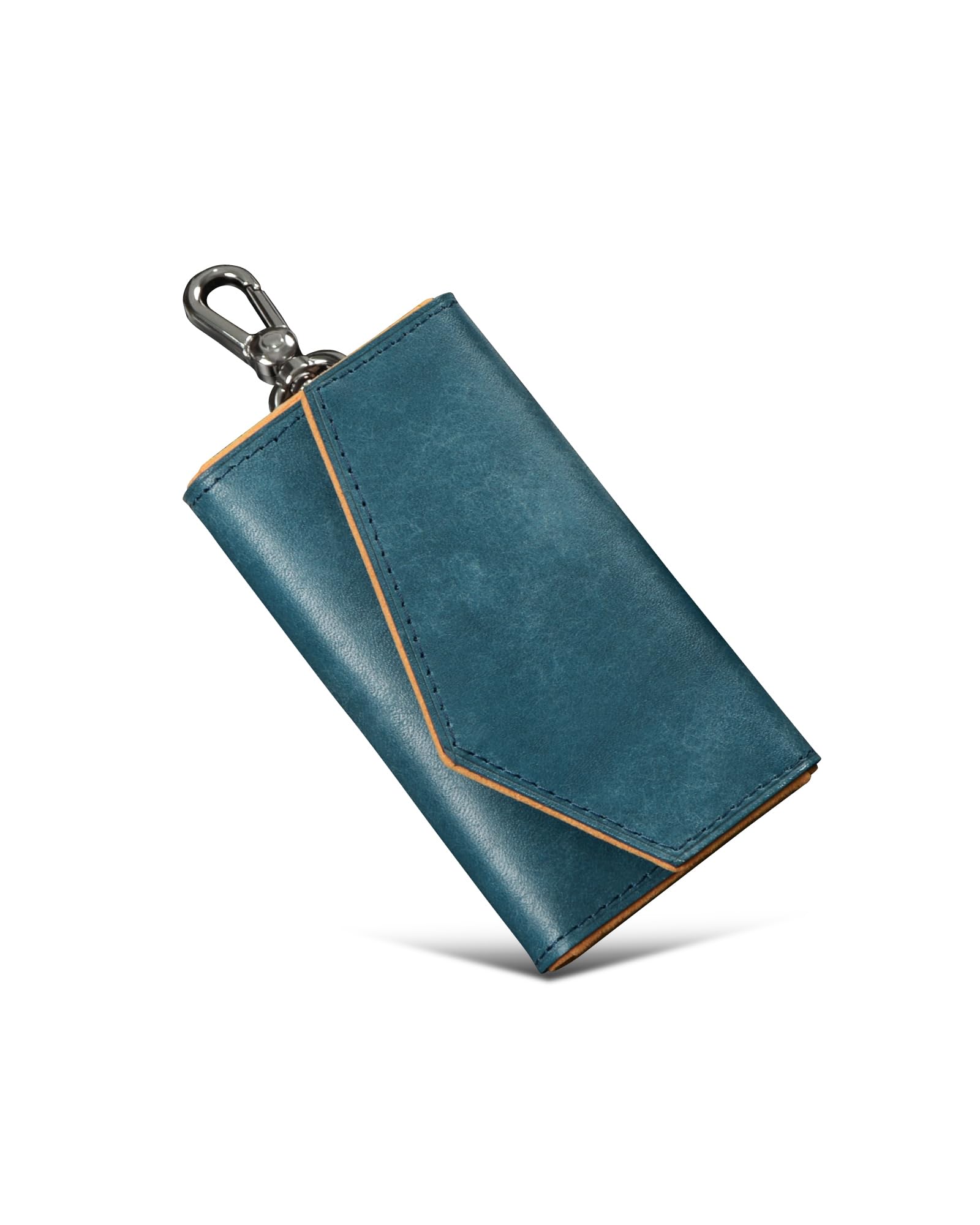 Kawaoto Men's Key Case, 4 Hooks, Pueblo Leather, Made in Japan, Genuine Leather, 2 Cards, 1 Bill, Carabiner, Key Case, Multi-functional, Slim, Gift, Christmas, navy : Clothing, Shoes & Jewelry