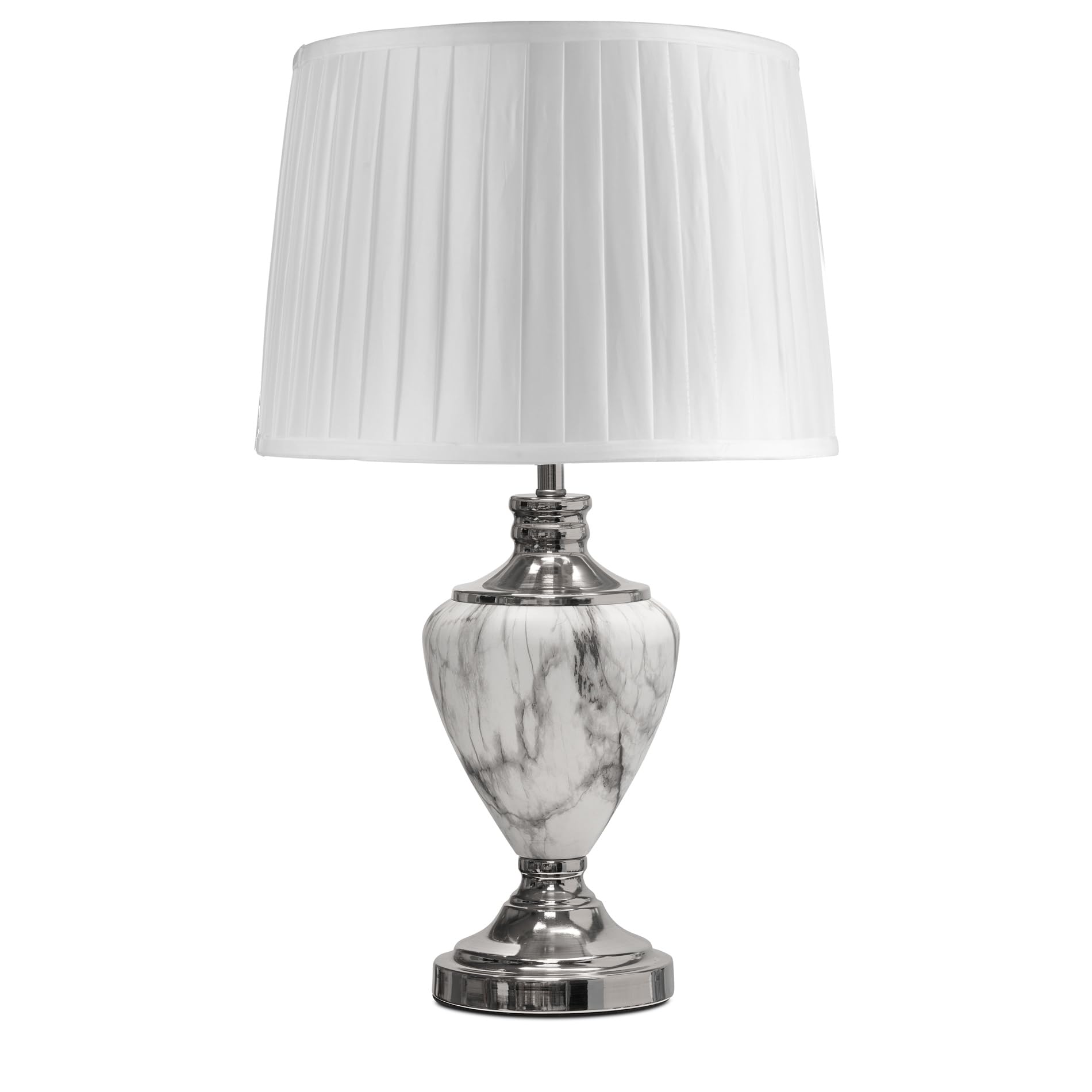 Lighting Supermarket Ivory Pleat Shade Hepburn Large Tall Table Lamp, Grey Marble Effect Base With Antique Brass Detail, Fabric Shade For Living Room, Console Or Side Table (Ivory Pleat Shade)
