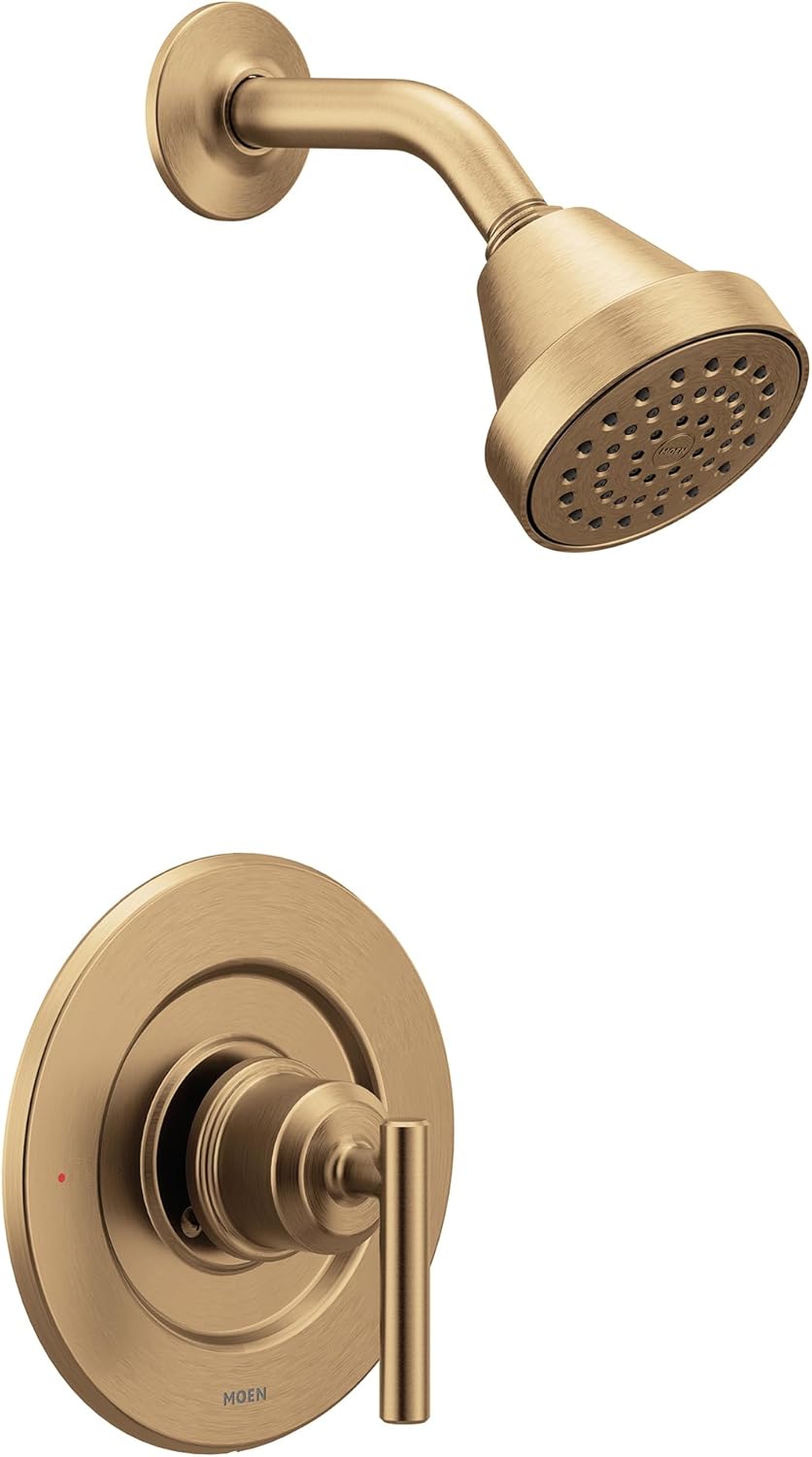 Moen Gibson Bronzed Gold Posi-Temp Pressure Balancing Eco-Performance Modern Shower Trim with Showerhead and Handle, Valve Required, T2902EPBZG