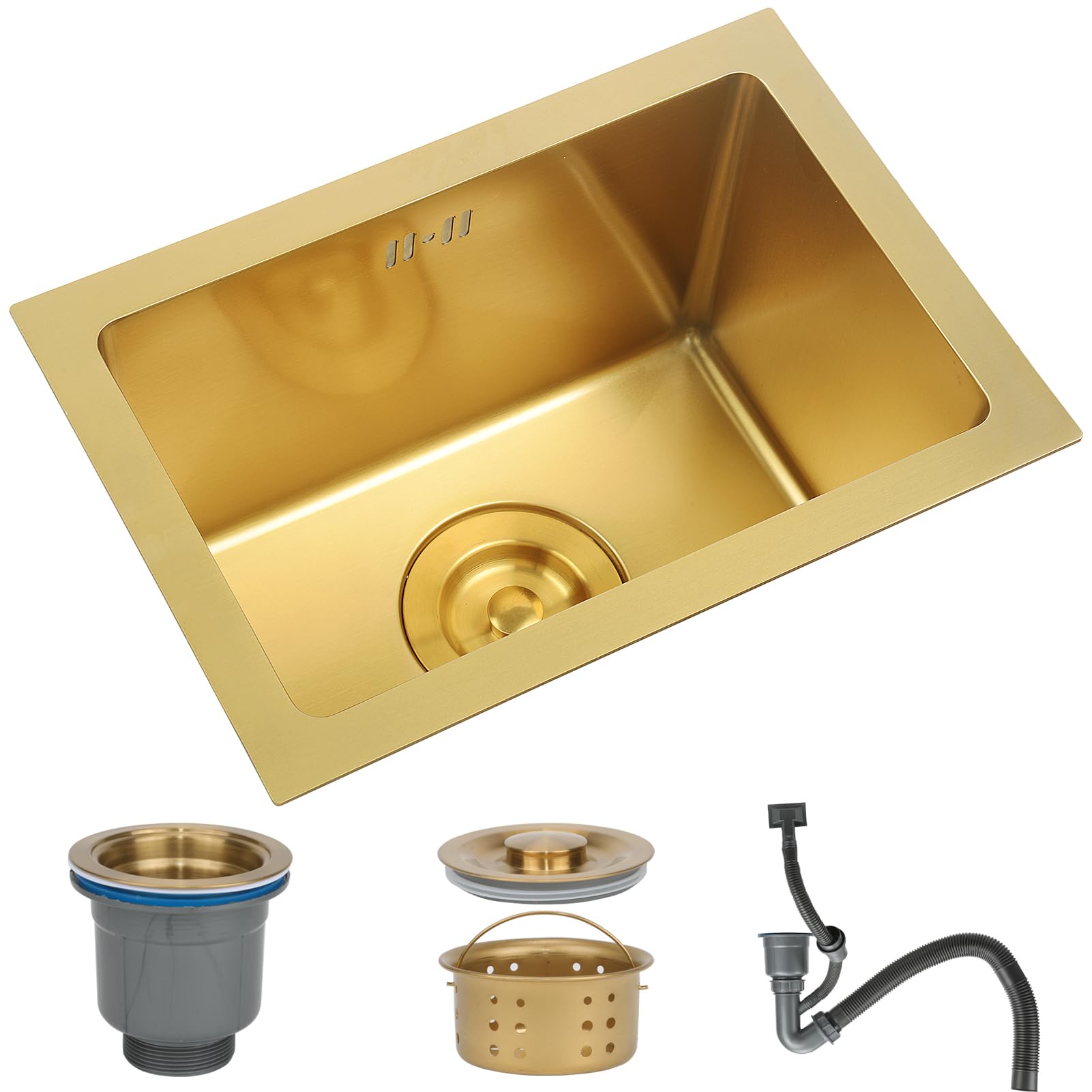 Gold Bar Sink Undermount,Single Bowl Undermount Bar Sink,Workstation Small Kitchen Sink,Brushed Gold Wet Bar Sink,Stainless Steel Bar Sink,Outdoor Kitchen Prep Sink With Gold-tone Accessories(Gold,38x — image 1