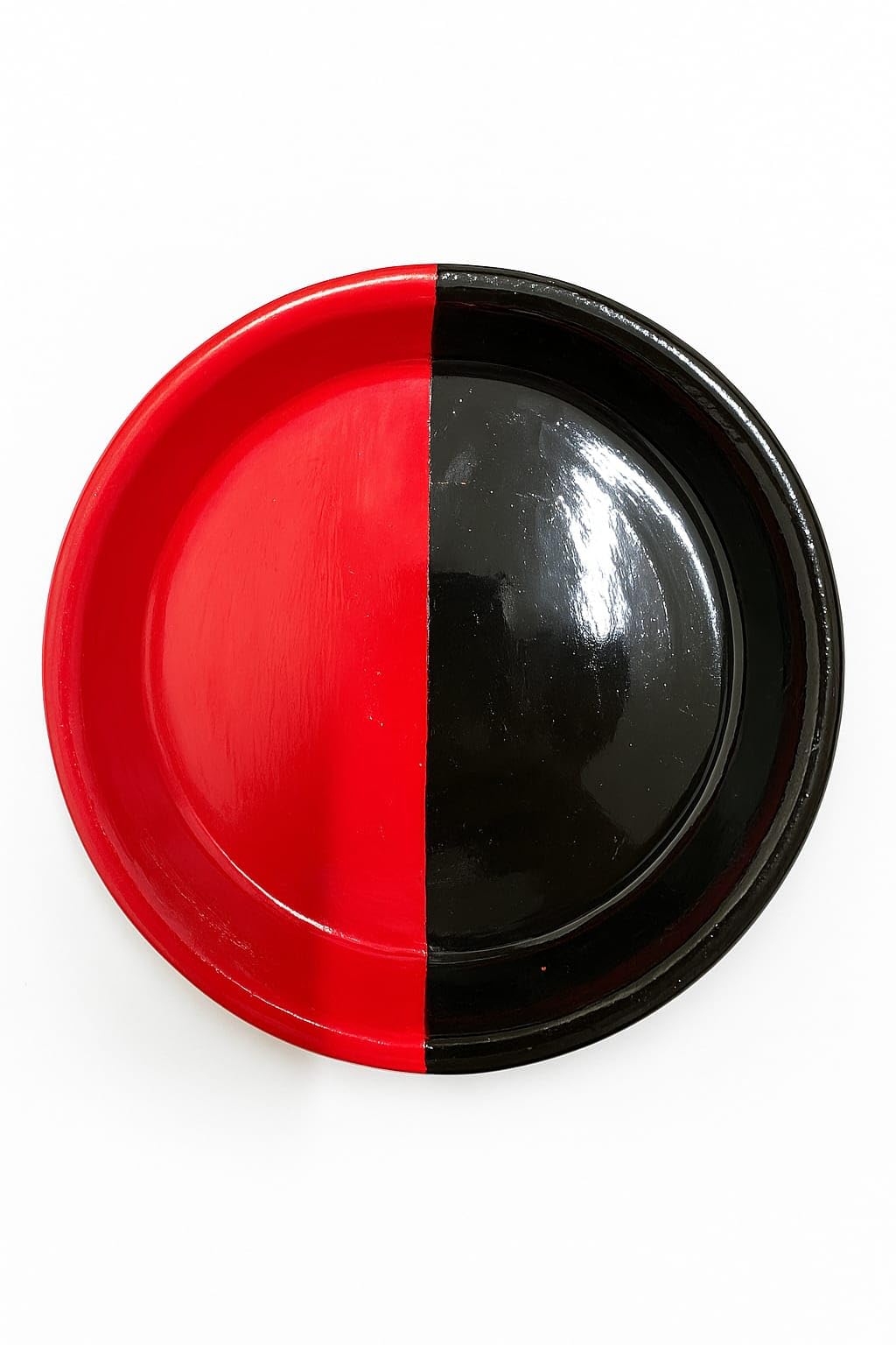 Plato de Barro para Elegua - Recipiente Ritual para Santería y Religión Yoruba - Plato de Ofrendas Tradicional Hecho a Mano (Rojo y Negro, 21CM)
