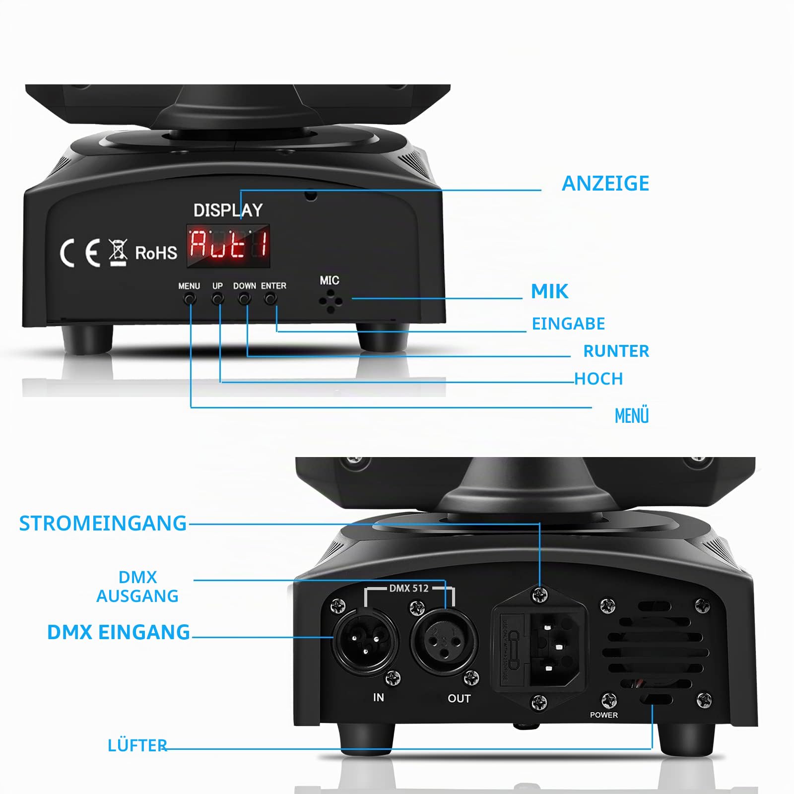 50W LED Strahl Moving Head Bühnenlicht RGBW Beam 8 Muster 8 Farben Strobe-Effekt DMX512 professionelle Ausrüstung geeignet für DJ Performance Party KTV (2PCS)