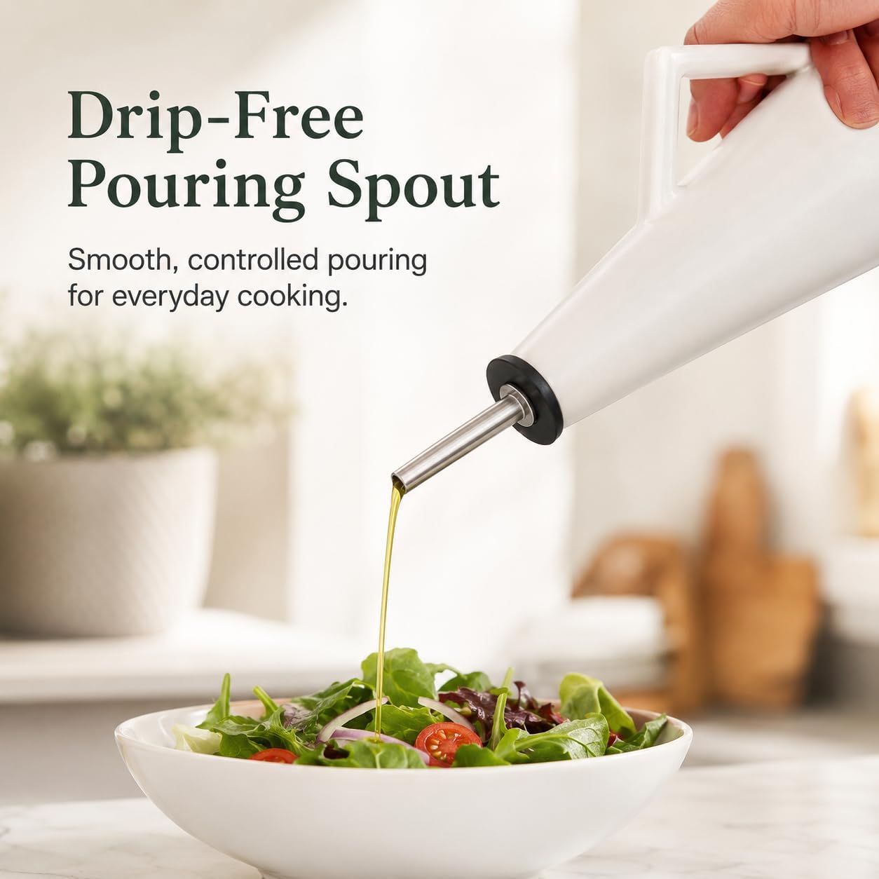 18 oz Ceramic Olive Oil Dispenser Bottle for Kitchen, Oli and Vinegar Cruet with Stainless Steel Spout, Oil Container with Handle for Cooking Preventing, Vinegar image 3