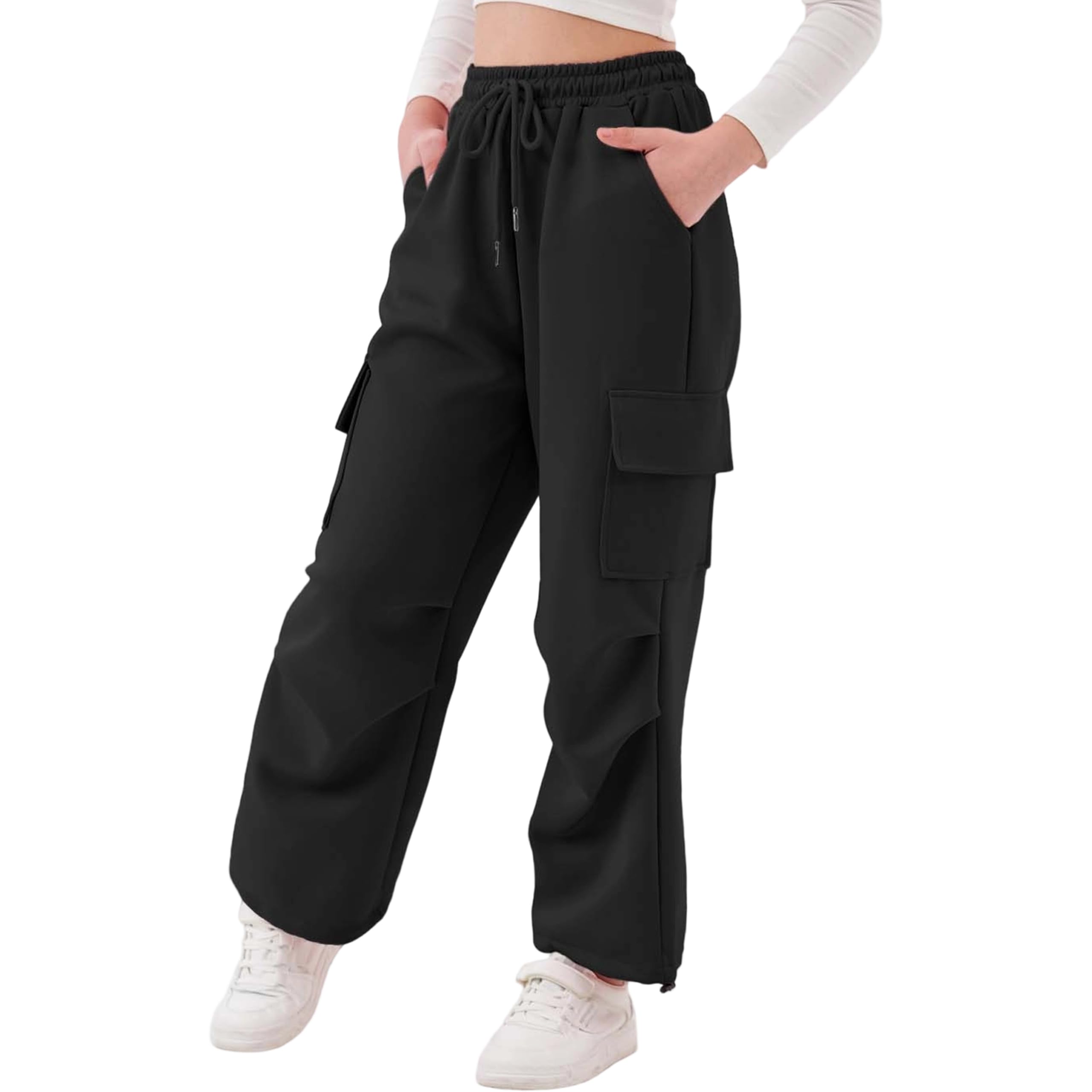 Rolanko Pantaloni Sportivi da Ragazza, con Elastico in Vita Pantaloni da Jogging Attivi Unisex con Tasche Cargo