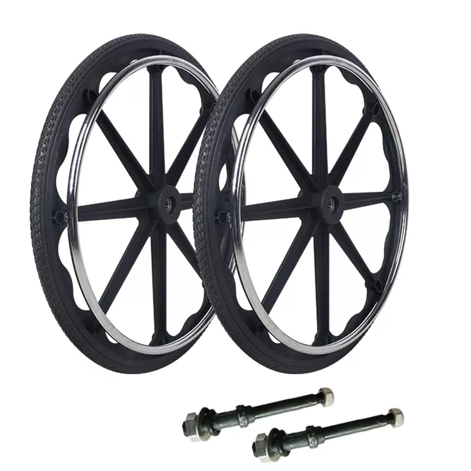 Rueda Trasera para Silla de Ruedas de 24", Rueda integrada no Inflable, Rueda de Repuesto para Silla de Ruedas Manual con pasamanos de aluminio/negra/24 Pulgadas (2 Unidades)