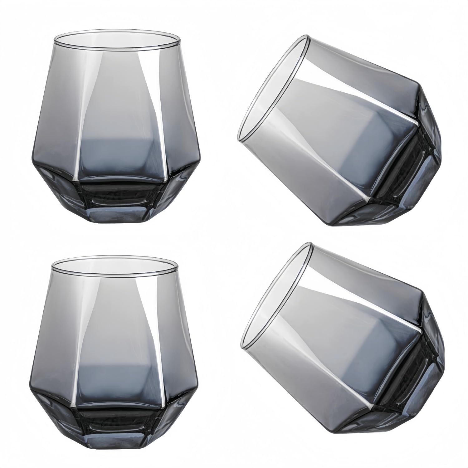 YUHANOER Wine Glasses Set Of 4,Stemless Diamond Wine Glass Shape 10 Oz Gray Christmas Glassware Dishwasher Safe, Spill-Proof Design For Red Wine,