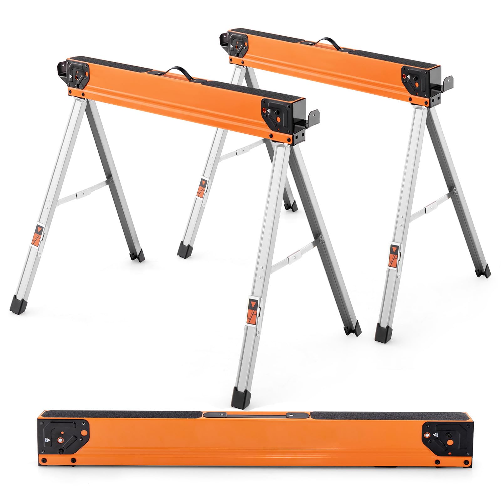 IRONMAXSaw Horses 2 Pack Folding, Heavy Duty Steel Work Horses w/ Flip-down Pegs & 2 x 4 Support Arms, 2200 LBS Capacity Portable Set of 2 Sawhorses w/ Fast Open Legs for Woodworking