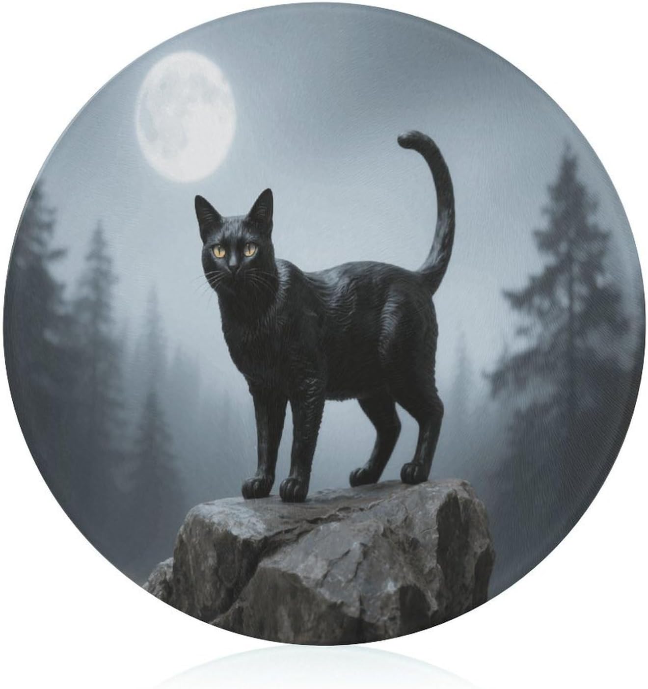 Black Cat Tempered Glass Cutting Board Sturdy Chopping Block Personalized Large Butcher Block Lightweight Round Chopping Mat for Kitchen Non Slip