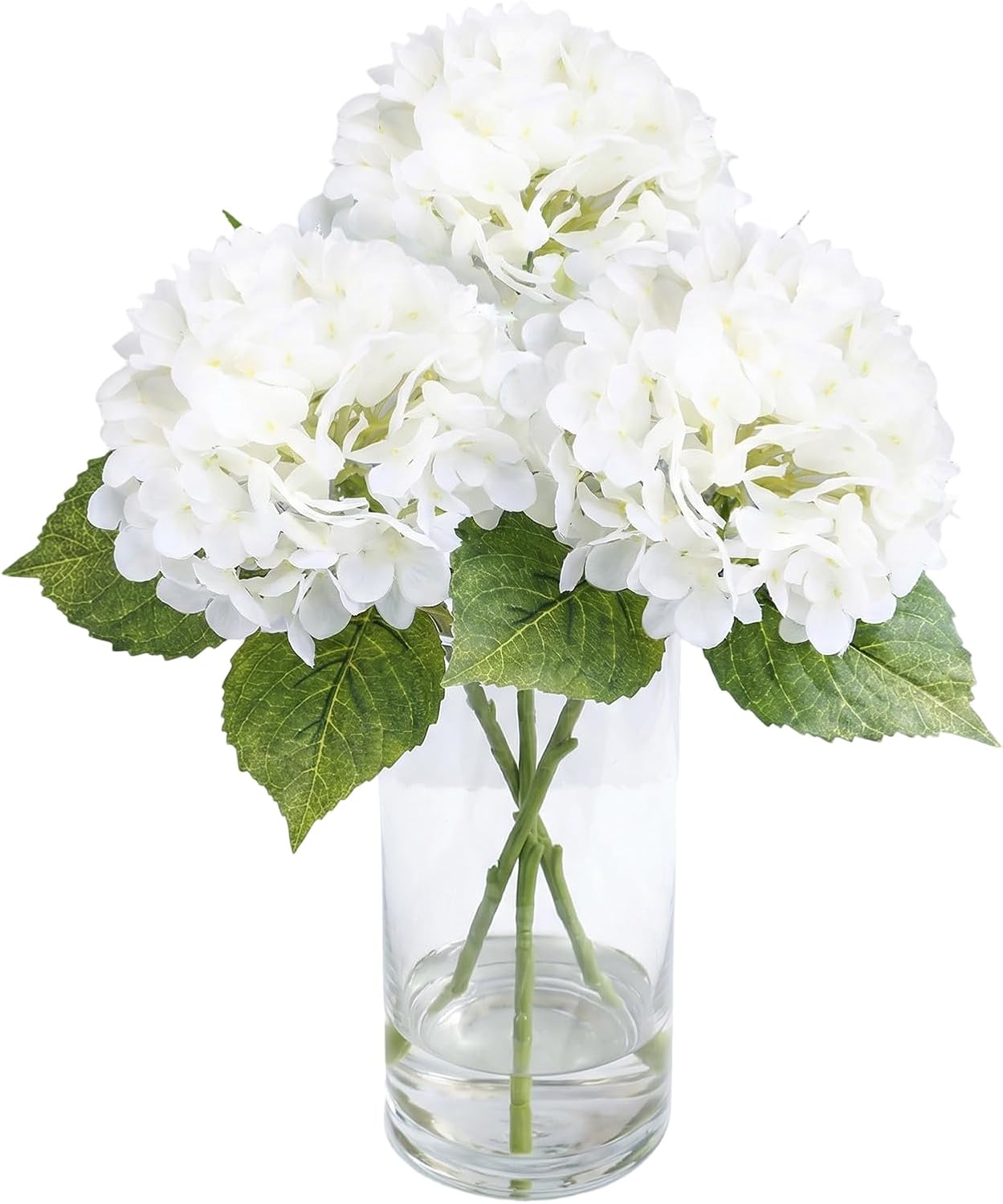 3 Pcs Green Hydrangea Artificial Flowers, 19 inch Faux Hydrangeas Real TouchFlowers, Long Stem Artificial Flowers for Tall Vase Home Wedding Bouquets Centerpieces Party Living Room Decoration