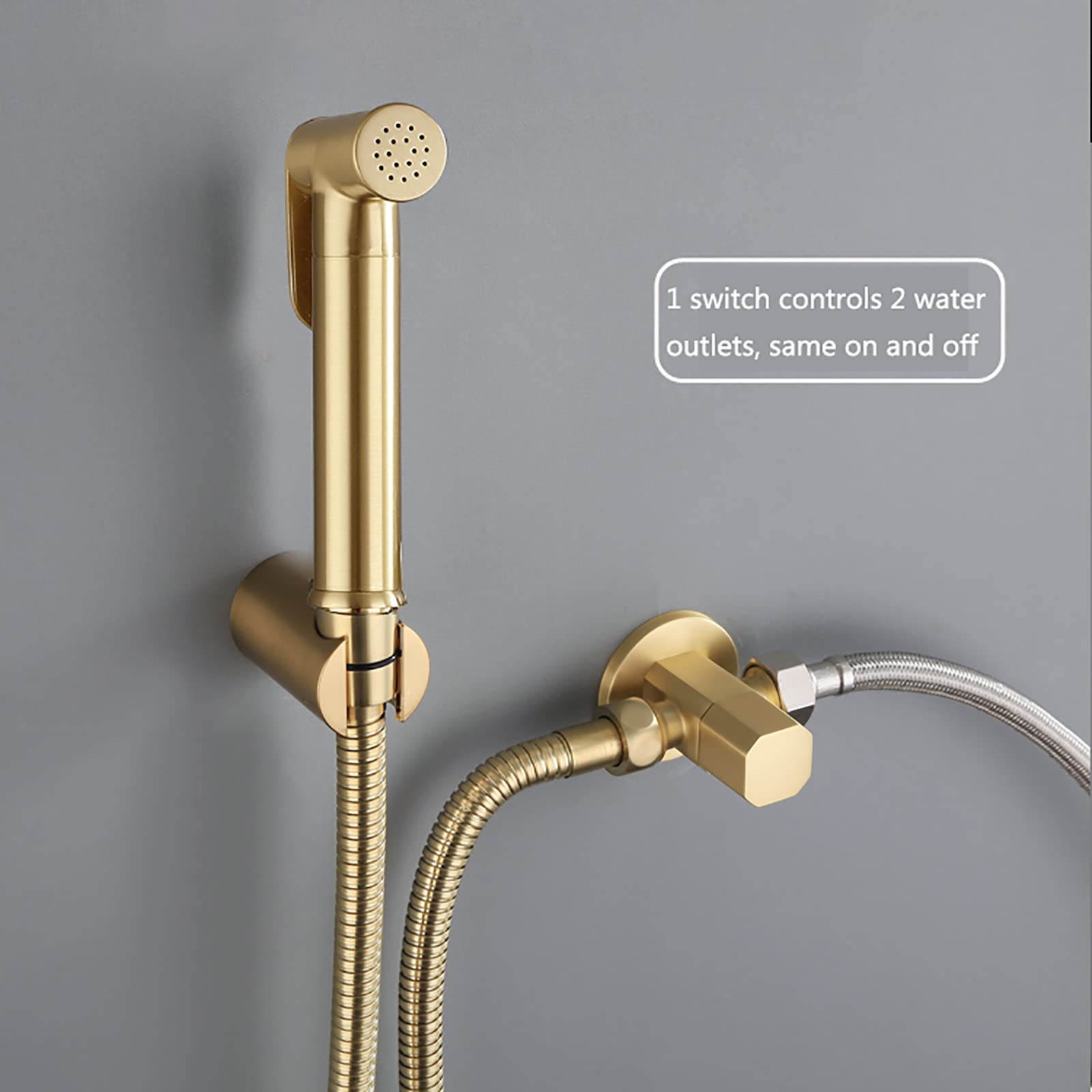 1 Bidet-Sprühgerät for Toilette mit Eckventil | Hand-Bidet-Sprühset aus gebürstetem Goldmessing zur Wandmontage for Damenhygiene beim Baden von Haustieren