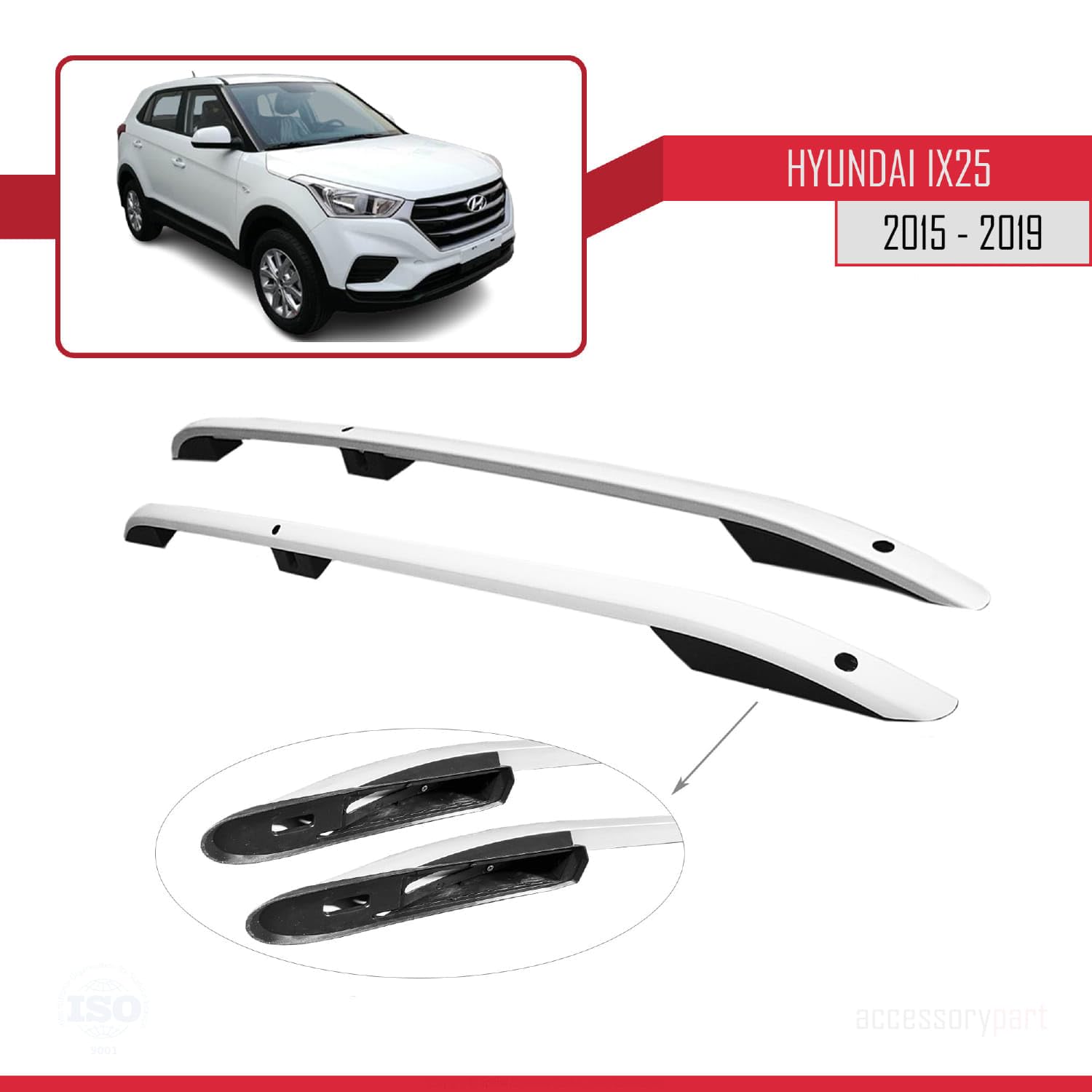 Kompatibel mit Hyundai ix25 2015-2019 (Kurzer Radstand L1/H1) Dachreling Dachträger Gepäckträger (Klebemodell) Grau