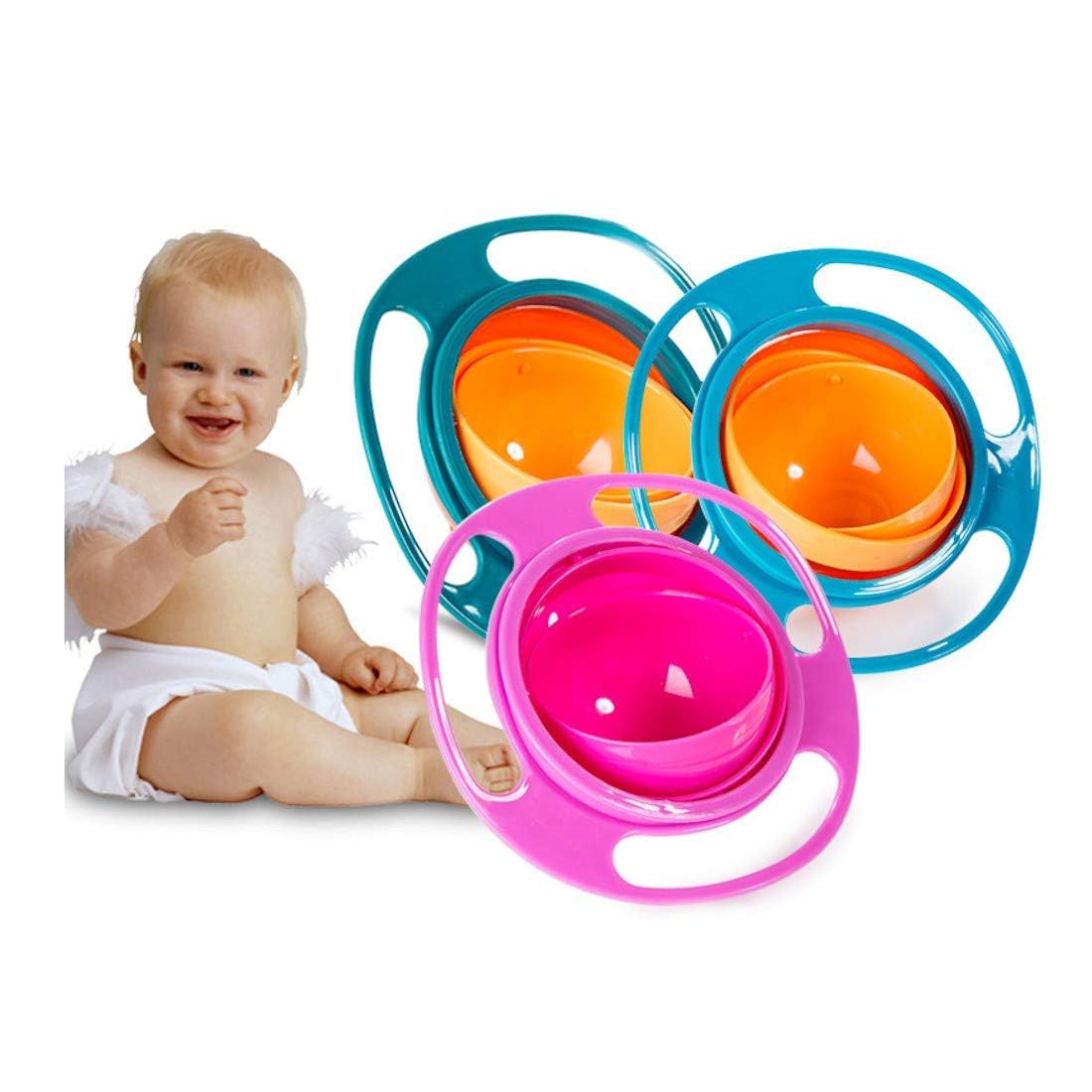 AUM Kids Feeding Bowl Universal 360 Rotate Magic Funny Toys Baby Gyro Feeding Toy Bowl Dishes Kids Boy Girl Spill Proof Bowl, Multicolored
