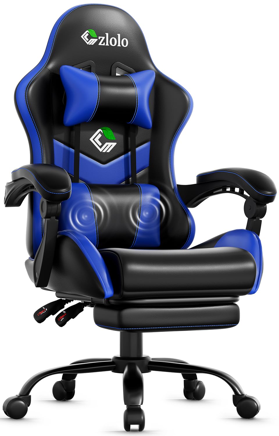 Czlolo Gaming Chair with Footrest Racing Style Lumbar Support Massager Video Game Chair with Metal Legs, High Back Gamer Chair with Headrest, 360°