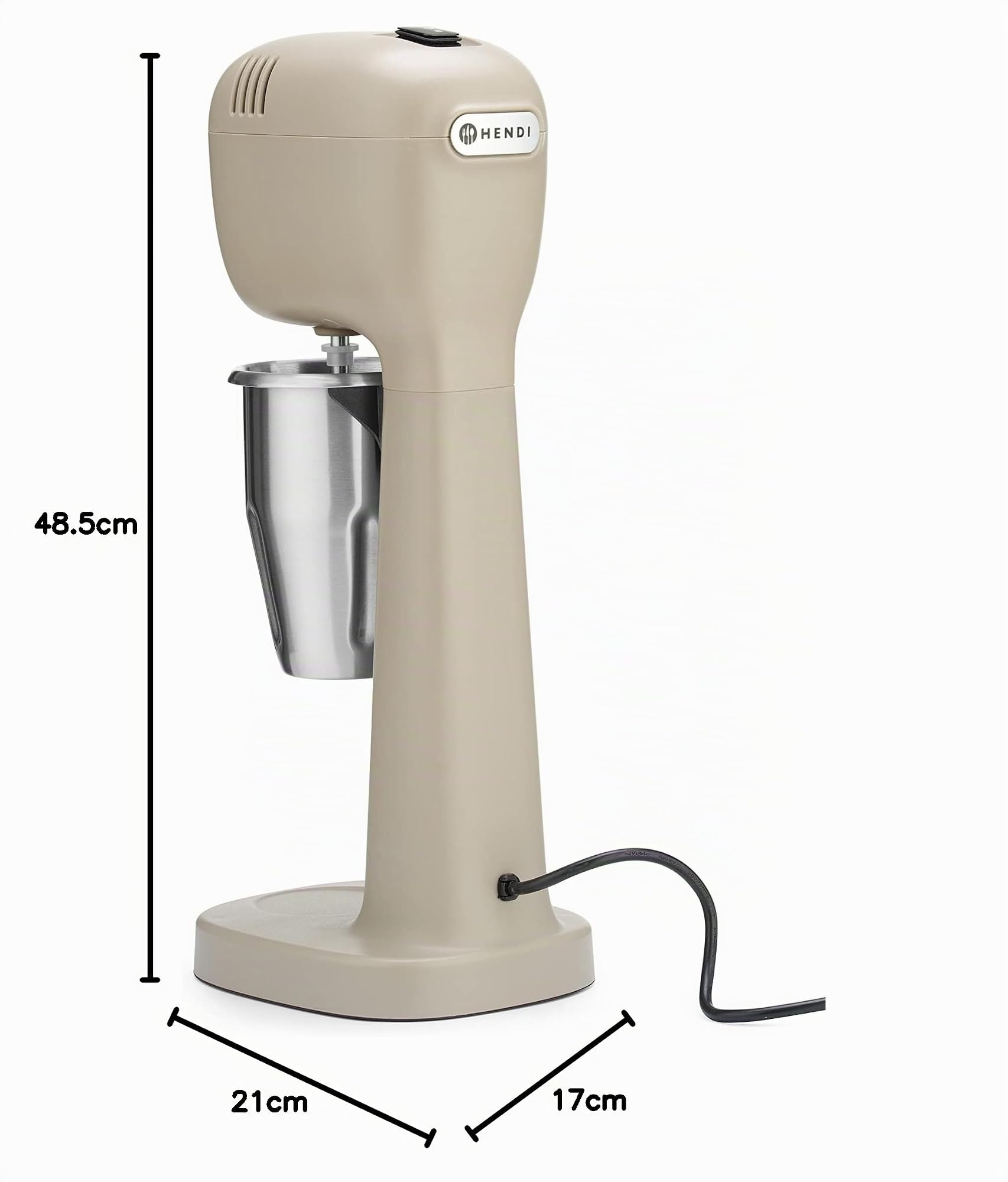 HENDI Mezclador Profesional de Bebidas, Aireador/Batidor de Bebidas Ligeras, Frappés, Capuchinos Fríos, Drink Mixer, Incluye 2 Vasos y 4 Agitadores, 230V/400W, 170x196x(H)490mm, Caramelo