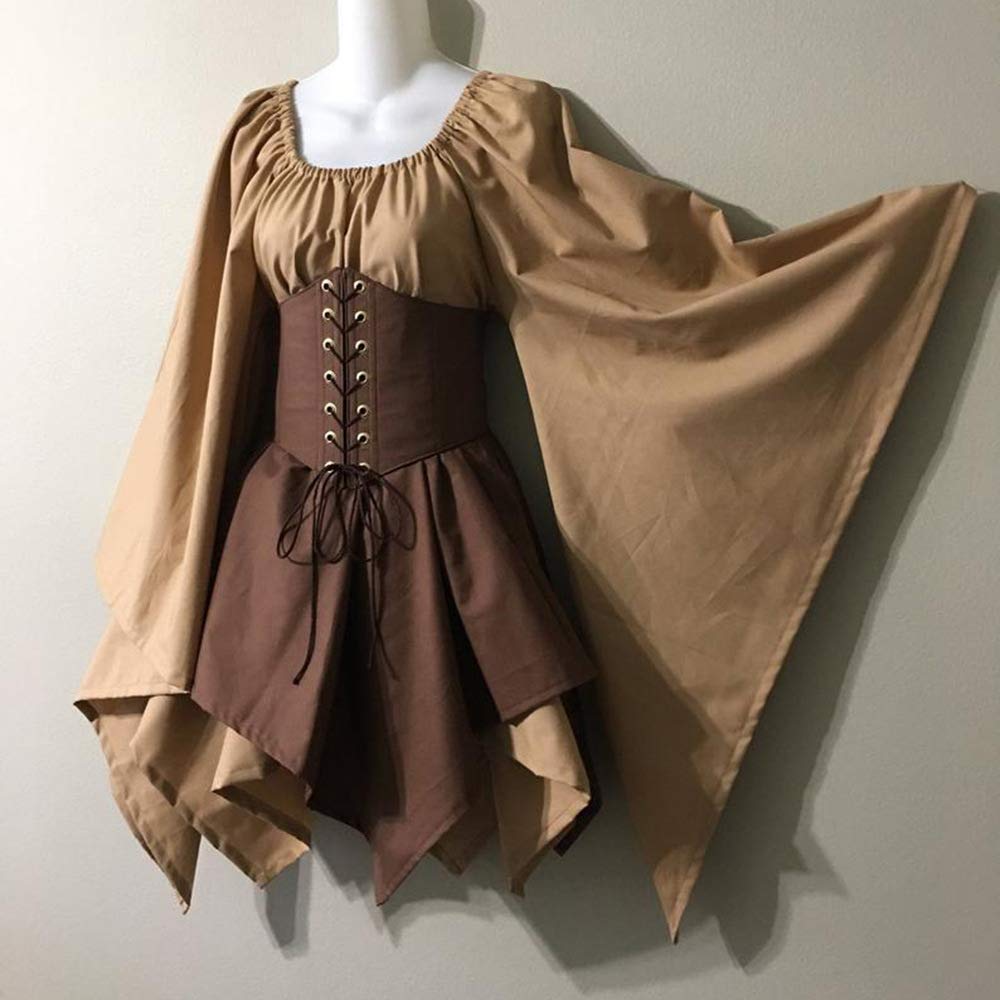 Robe irlandaise traditionnelle pour femme, costume médiéval, style Renaissance, avec corset et manches évasées, robe courte victorienne pour Halloween
