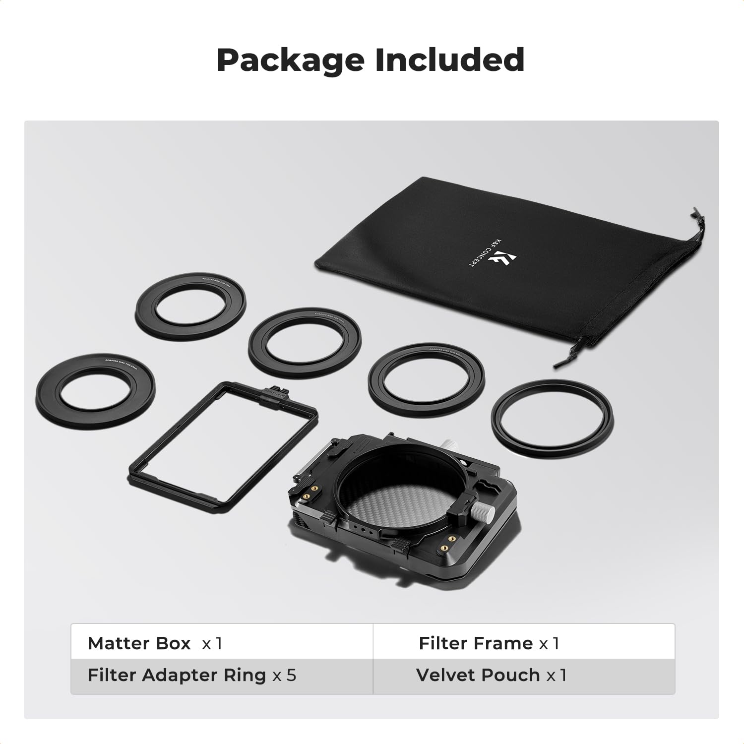 K&F Concept Matte Box, DSLR Camera Matte Box with Carbon Fiber Top Flag, with 67/72/77/82/95mm Adapter Rings for 4x5.65 ND UV Filter/Circular Filter