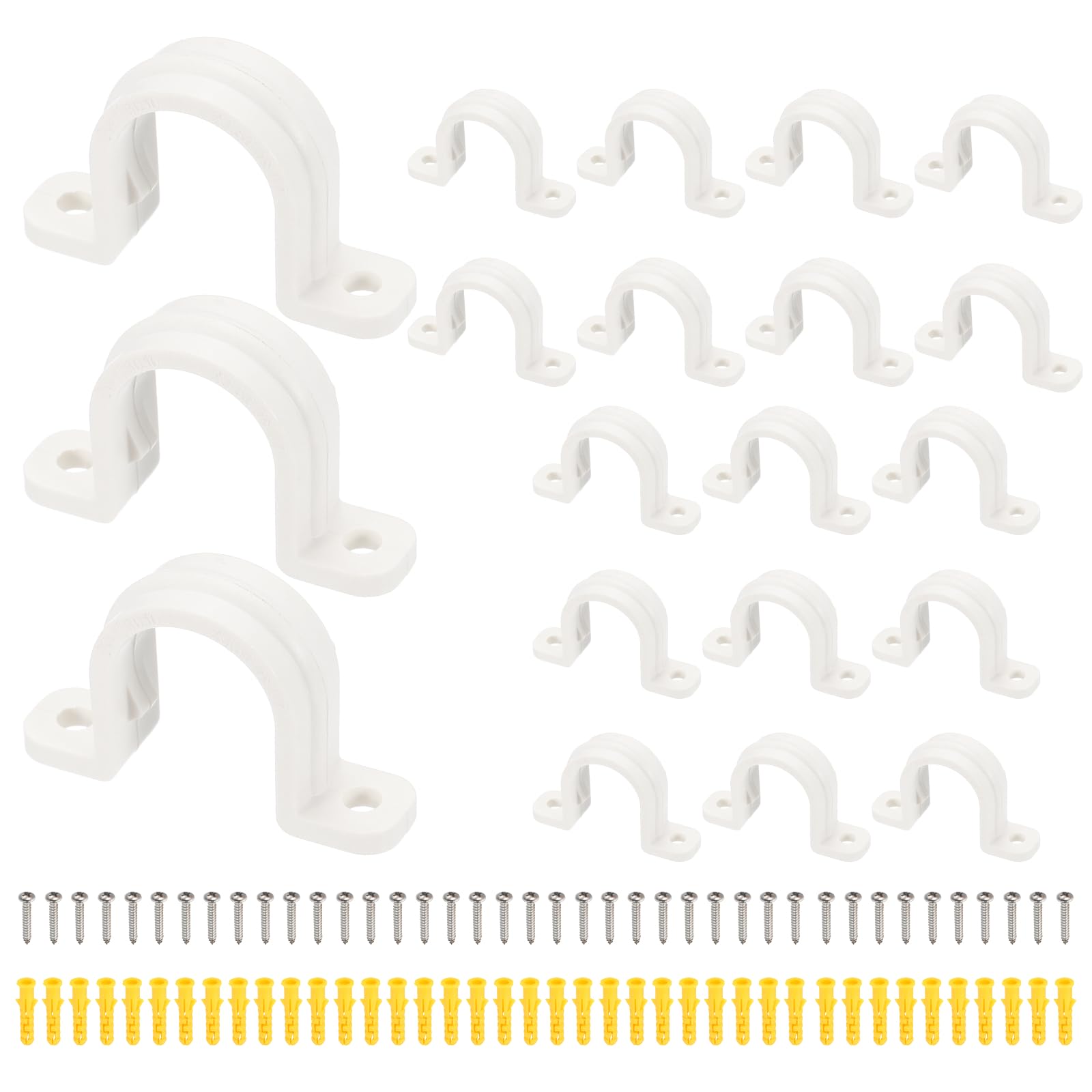 sourcing map 20 Pcs SCH 1/2 in(20mm) PVC Pipe Clamp, Pipe Strap U-Tube Clamp Conduit Strap Clamps with Screws and Expansion Tubes for Fixing Plumbing Electrical HVAC