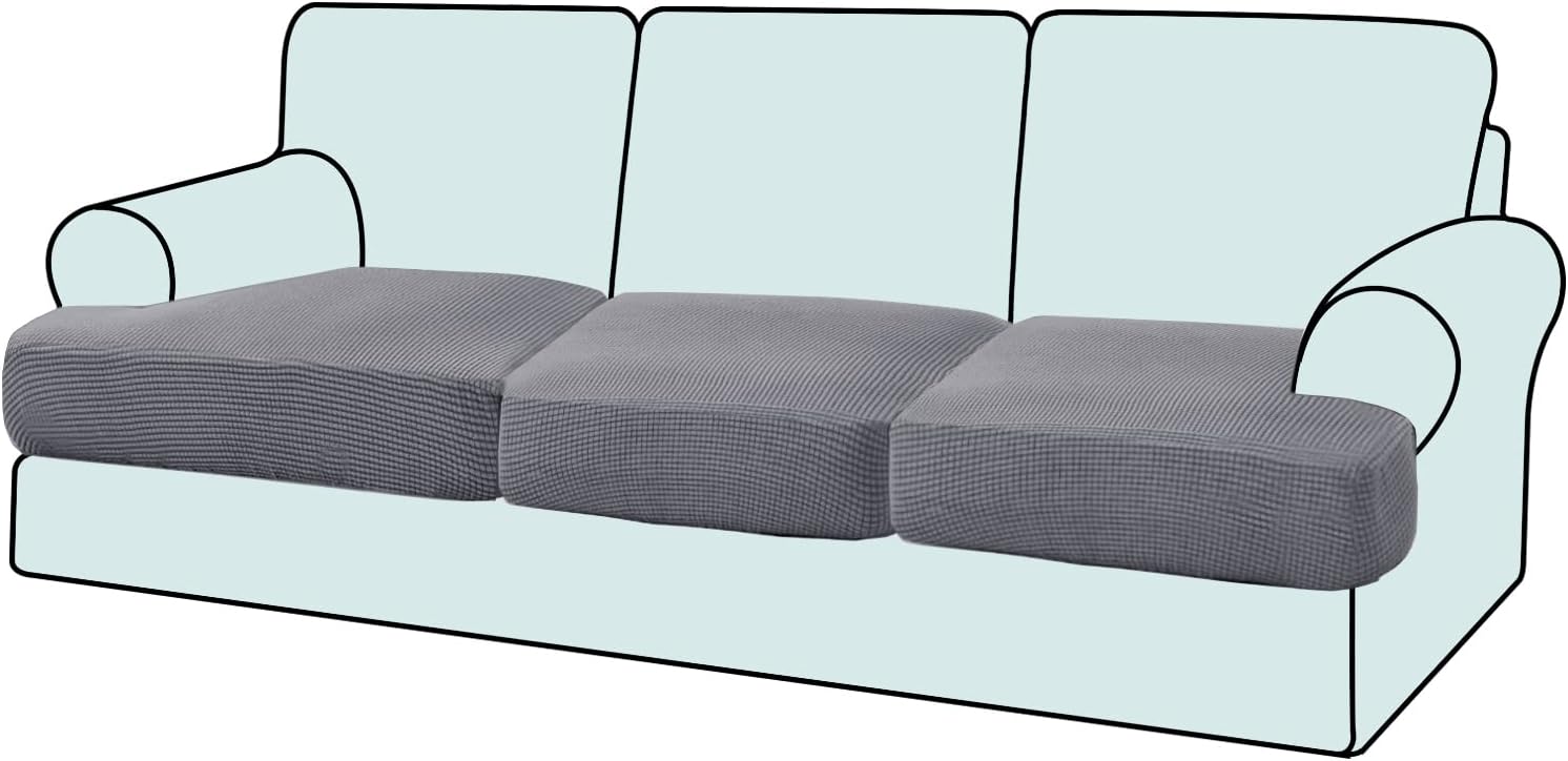 3-Pack Stretch T-Cushion Sofa Slipcovers - Premium Jacquard Fabric Elastic Sofa Seat Covers, Non-Slip Couch T Cushion Covers for 3-Seater Sofa (3, Light Grey)