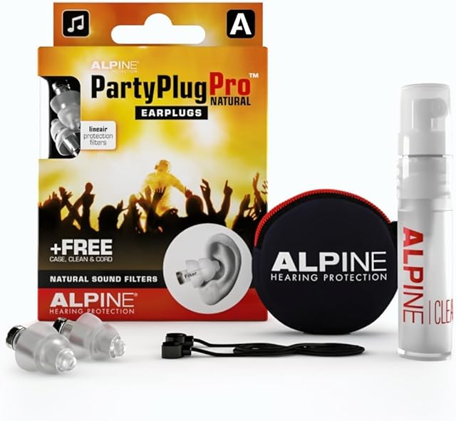 Zatyczki do Uszu Alpine PartyPlug Pro - Ochrona Słuchu na Imprezach, Festiwalach Muzycznych i Koncertach - Płaski Filtr - Wygodne i Hipoalergiczne - Zatyczki do uszu wielokrotnego użytku