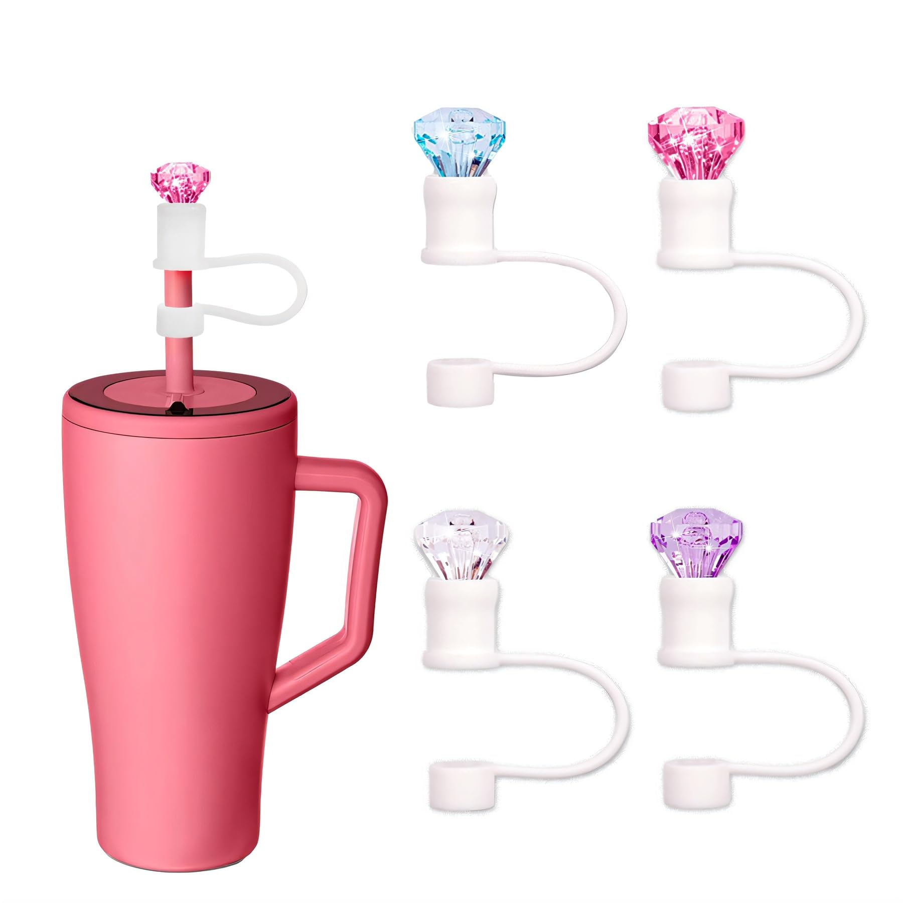 4pcs Diamond Straw Cover Cap for Brumate Era 30&40 oz Tumble, 12mm Reusable Silicone Straw Topper Protector Lid with Cute Mix Colors Décor Accessories
