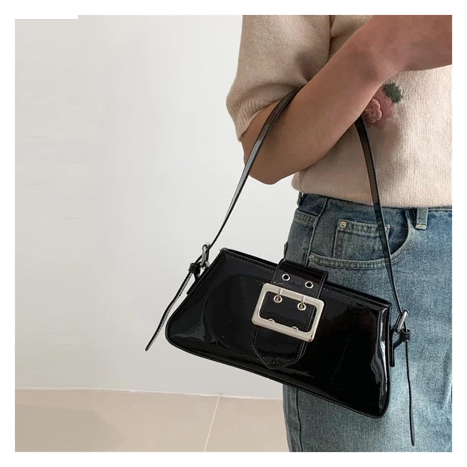 Bolso Bandolera Mujer Bolsos de mujer, diseño de bolso de hombro, bolso de piel brillante, bolso de fiesta, bolso de charol plateado