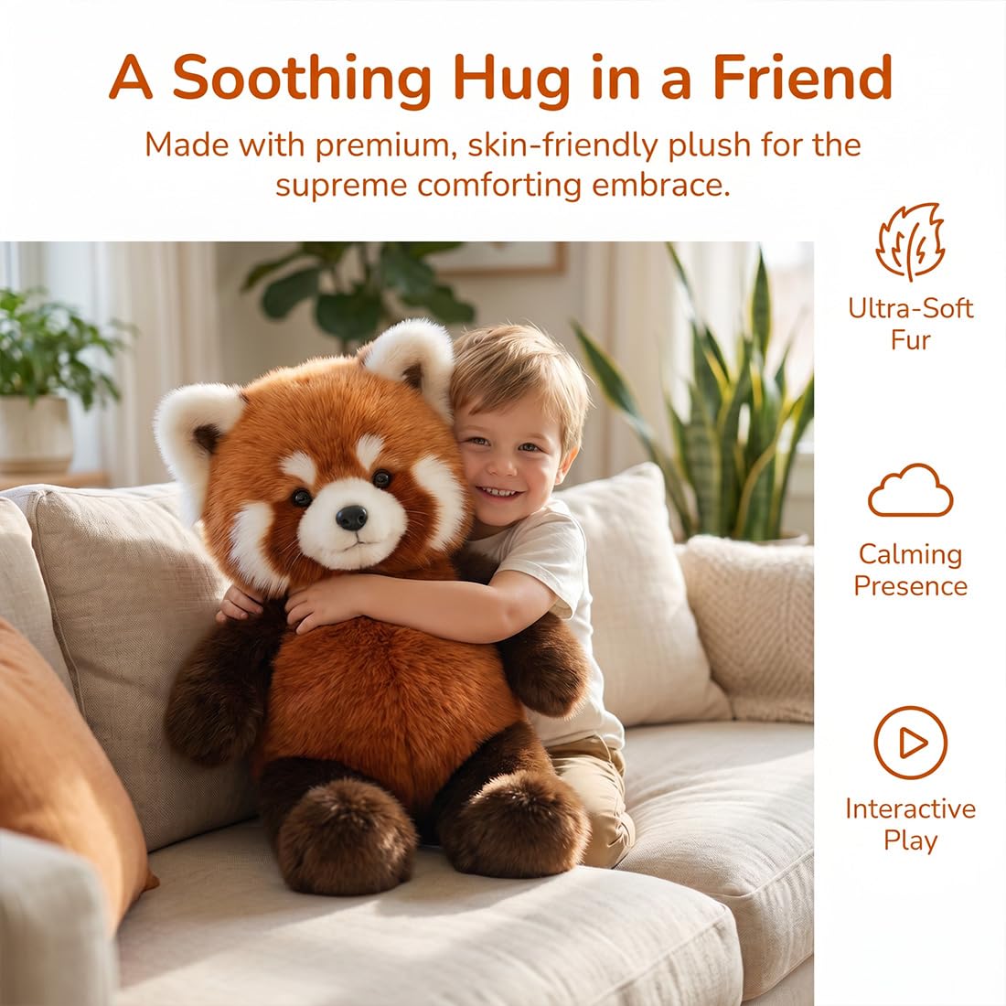 Laufendes Kuscheltier Roter Panda 55cm - Interaktives Moomoo Plüschtier, Running Plushies für Stressabbau, Süßes Panda Kuscheltier als Geschenk für Kinder und Erwachsene (1pc)