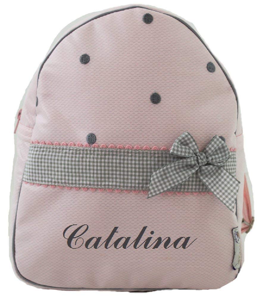 Set asilo nido o scuola: zaino + sacchetto snack lingerie personalizzato con nome. Modello Katia, Rosa, 29 x 22 cm