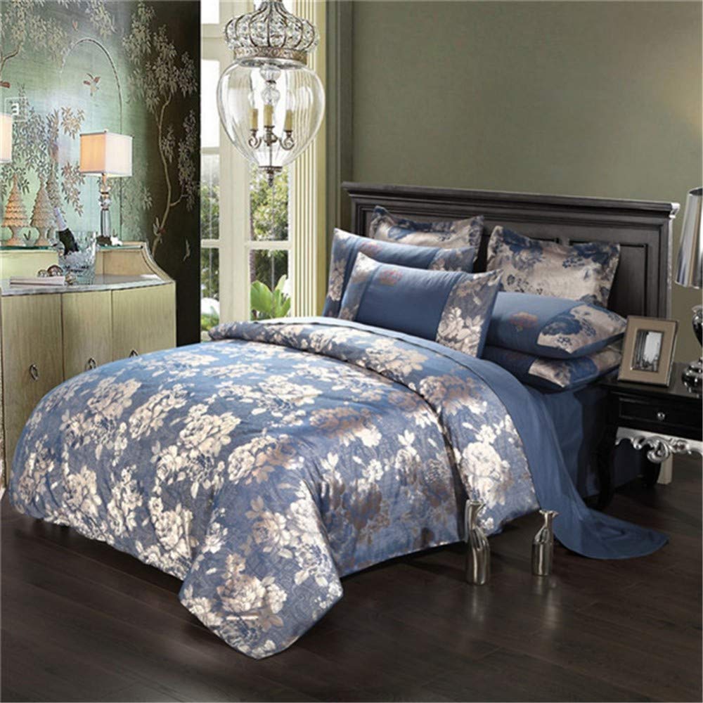 Sábana funda de almohada edredón de seda reina juego de 4 piezas antialérgico jacquard