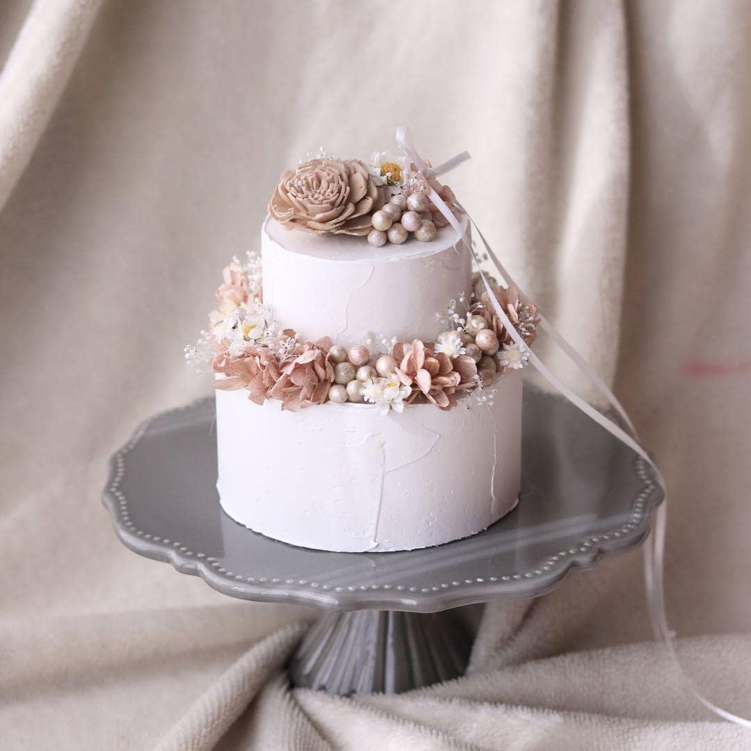Amazon.co.jp: お花デコレーションのクレイケーキ くすみピンク