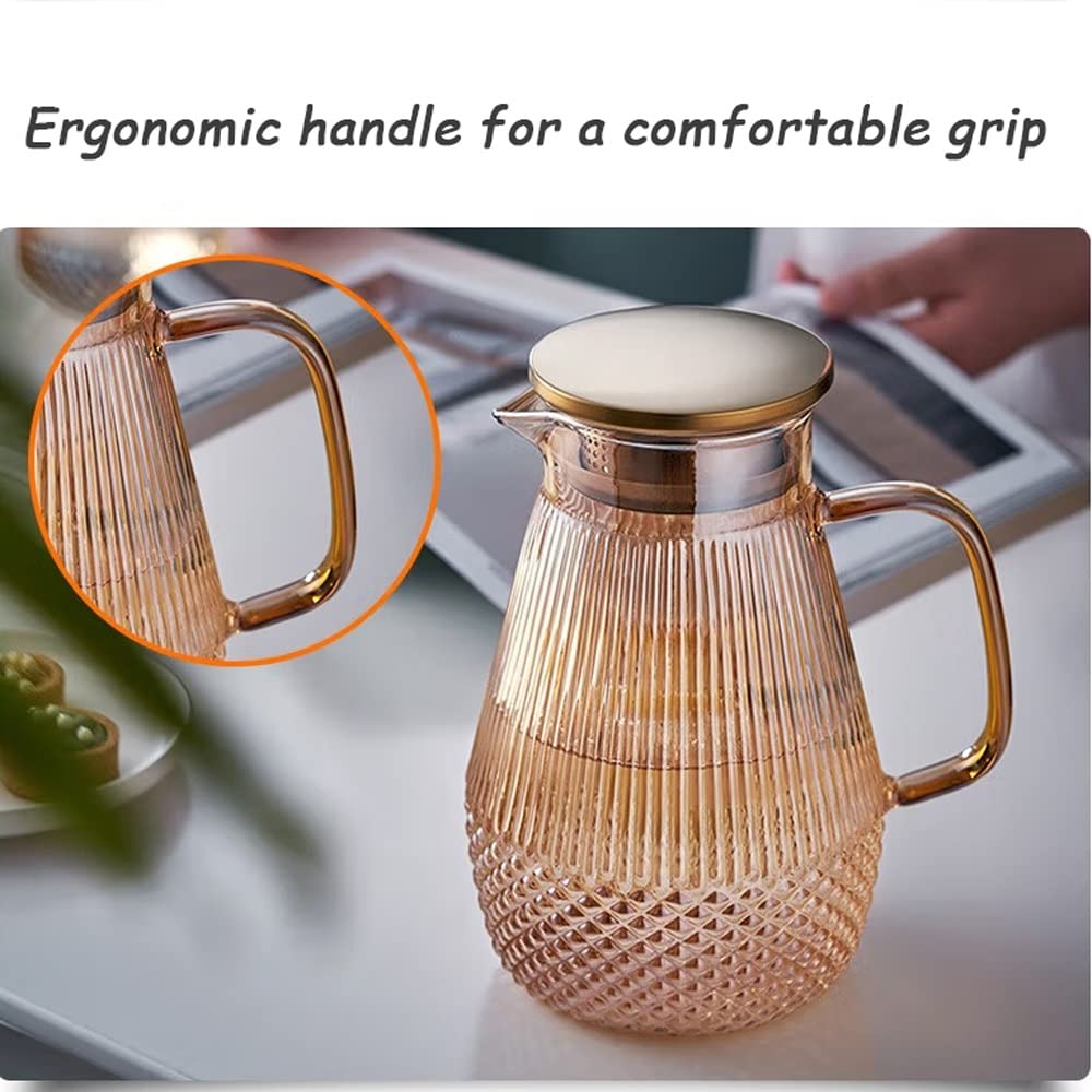 Nff Jarra De Cristal, Jarra De Agua De Cristal De 1,5L con Tapa, Gran Capacidad con Asa Jarra De Cristal Resistente Al Calor Apta For Zumo, Té, Café, Leche