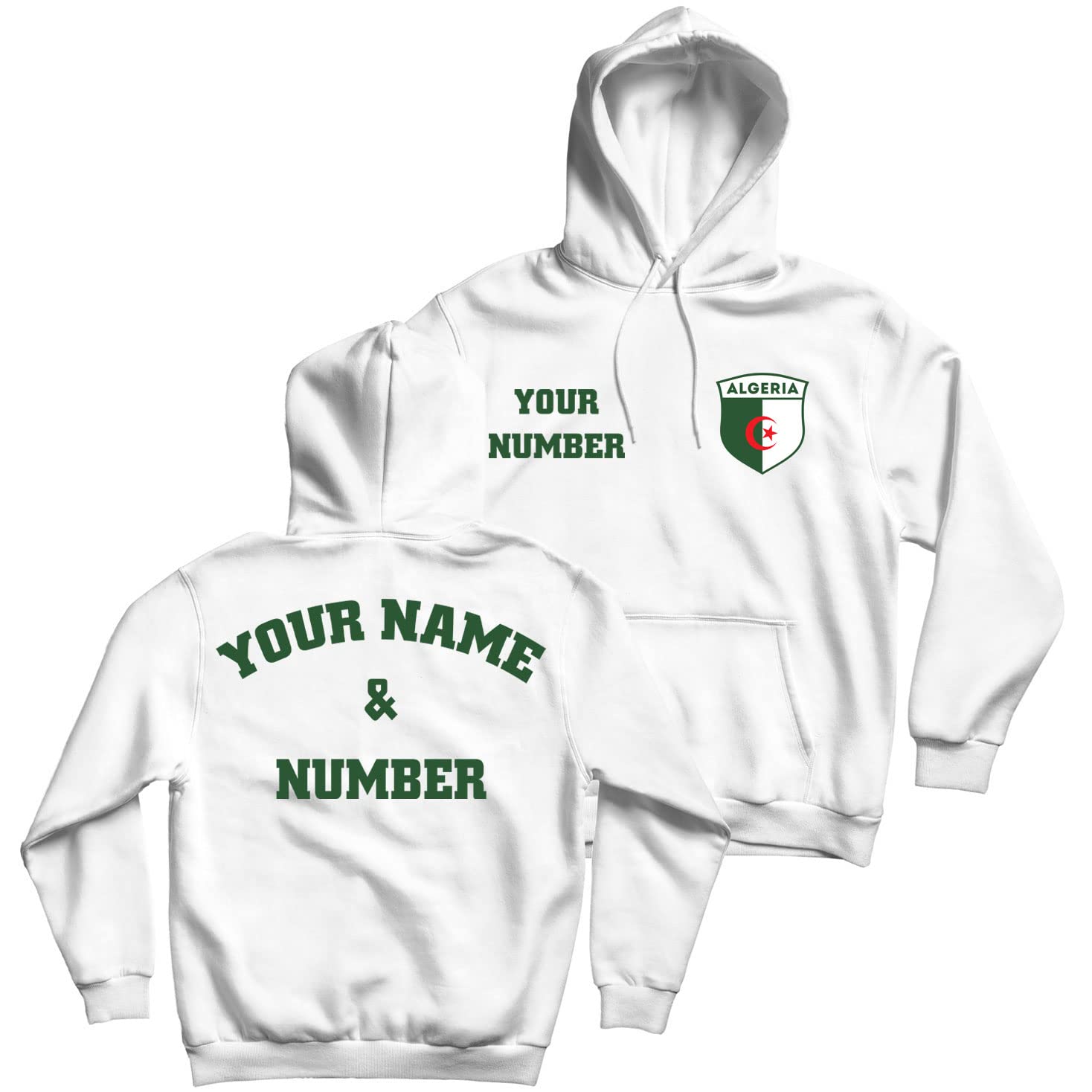 lepni.meHoodie Sweatshirt Algeria Football Shirt with Your Name and Number | Algerian Flag Badge Personalised Jersey Custom Top | World Cup 2022 Fans