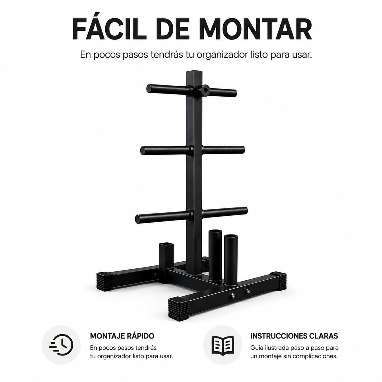 Rack para discos y barras ajustable 400 kg – Soporte para gimnasio en casa con 6 soportes para discos y 2 para barras olímpicas, acero reforzado, 113 × 69 × 61 cm