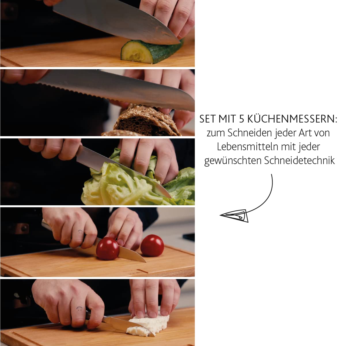 BOSKA Küchenmesser set Copenhagen 5-teilig - Kochmesser - Messerset - Inkl. Brotmesser - Scharfes Küchenmesser - Edelstahl - Messer - Spülmaschinenfest