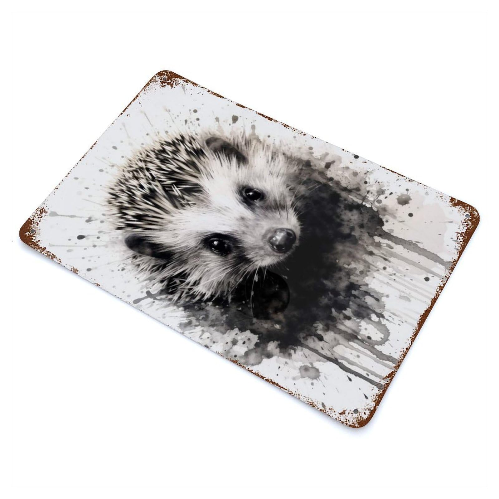 Hedgehog Beauty Black Ink Rust Effect Tin Sign 11.8"x7.9", Novelty Wall Decor for Garage, Pub Or Kitchen