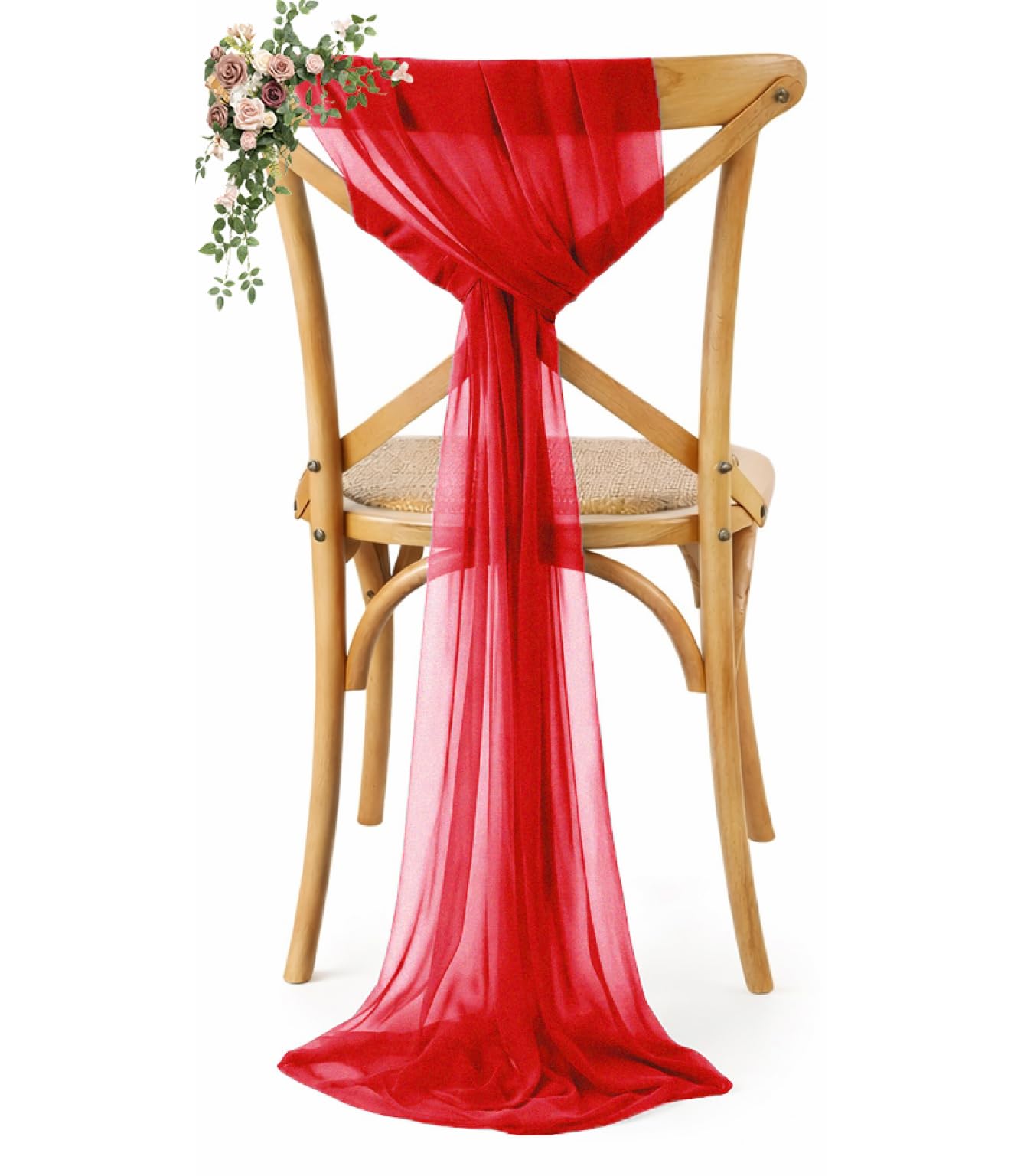 VDS Pack of 25, Red, Sheer Chiffon Chair Sashes Bows Chair Cover Back Tie Ribbon for Wedding Birthday Baby Shower Engagement Ceremony Event Party Banquet Restaurant Dining Chair Decoration