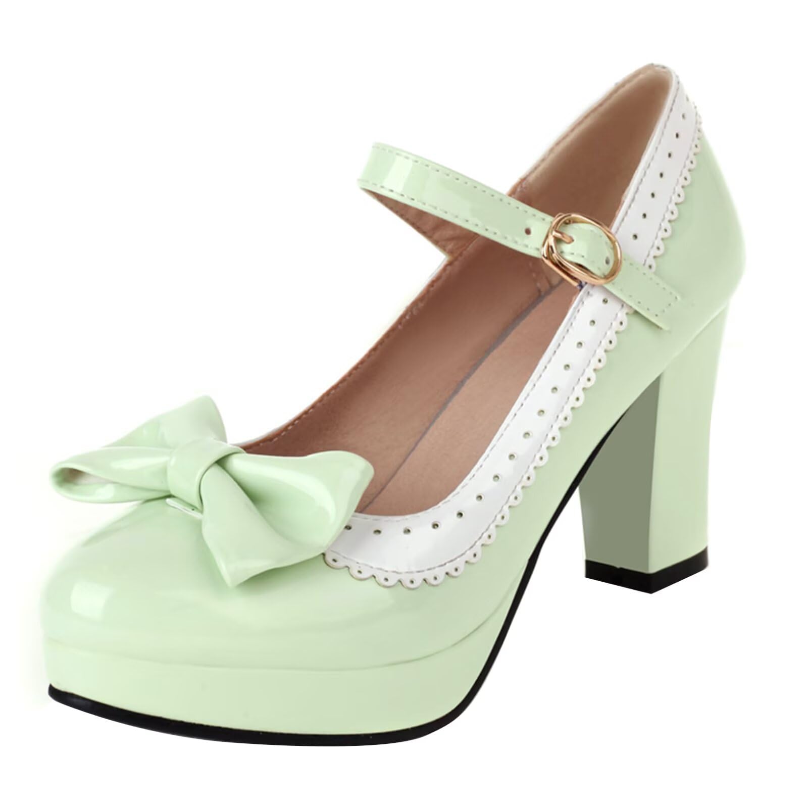 HSyc JRX Damen Damen Plateau High Heels Pumps mit Schleife und Blockabsatz Mary Jane Schuhe