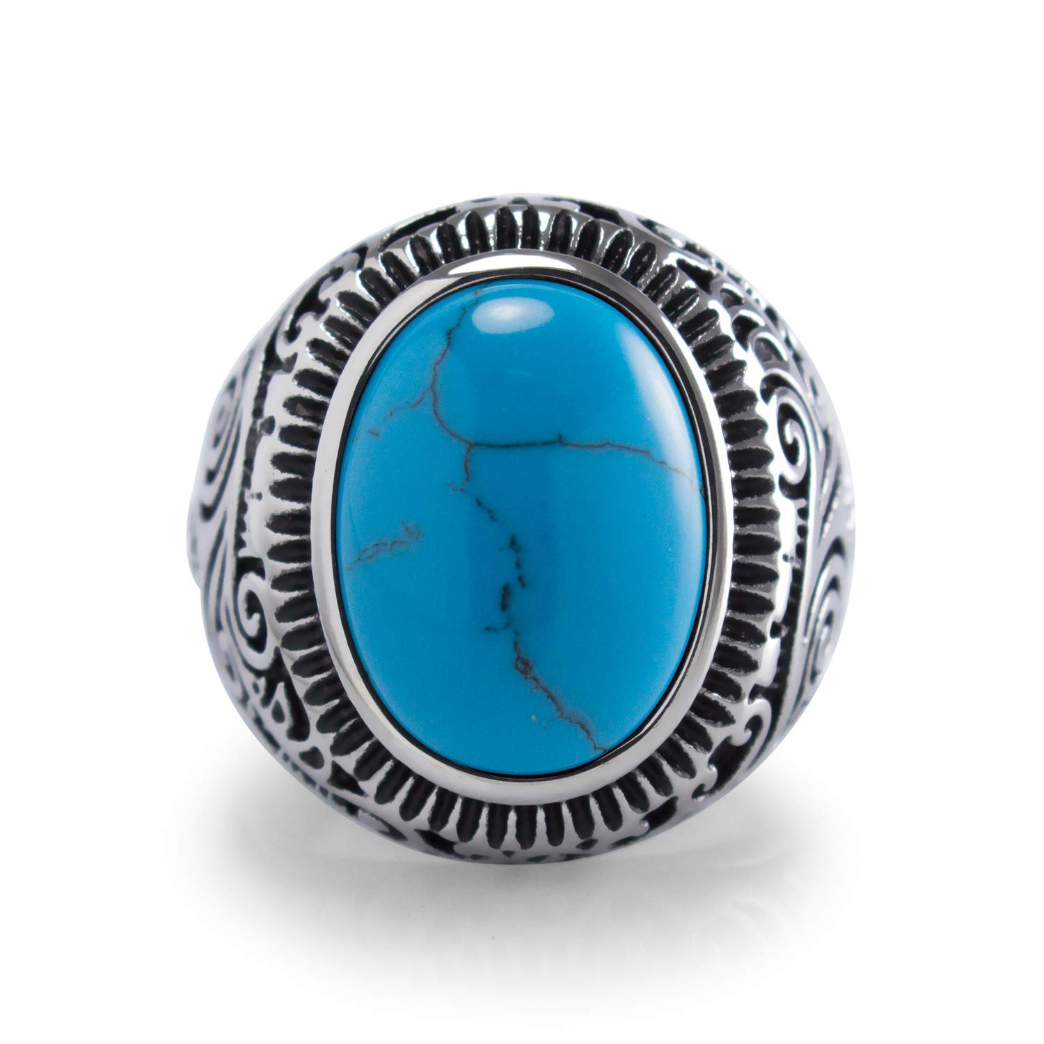 555Jewelry Anillo de piedra turquesa con sello celta vintage de acero inoxidable para hombres
