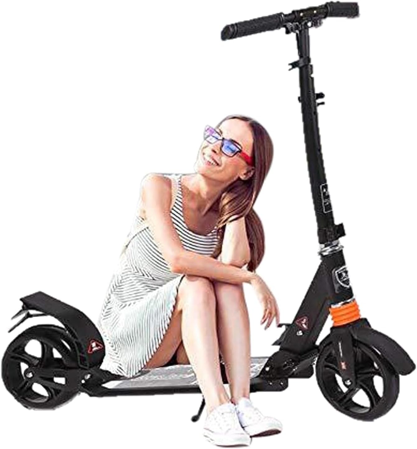 Kids/Adult Scooter with 3 Seconds Easy-Folding System, 220lb Folding Adjustable Scooter with/Without Disc Brake and 200mm Large Wheels (Black-Middle) black