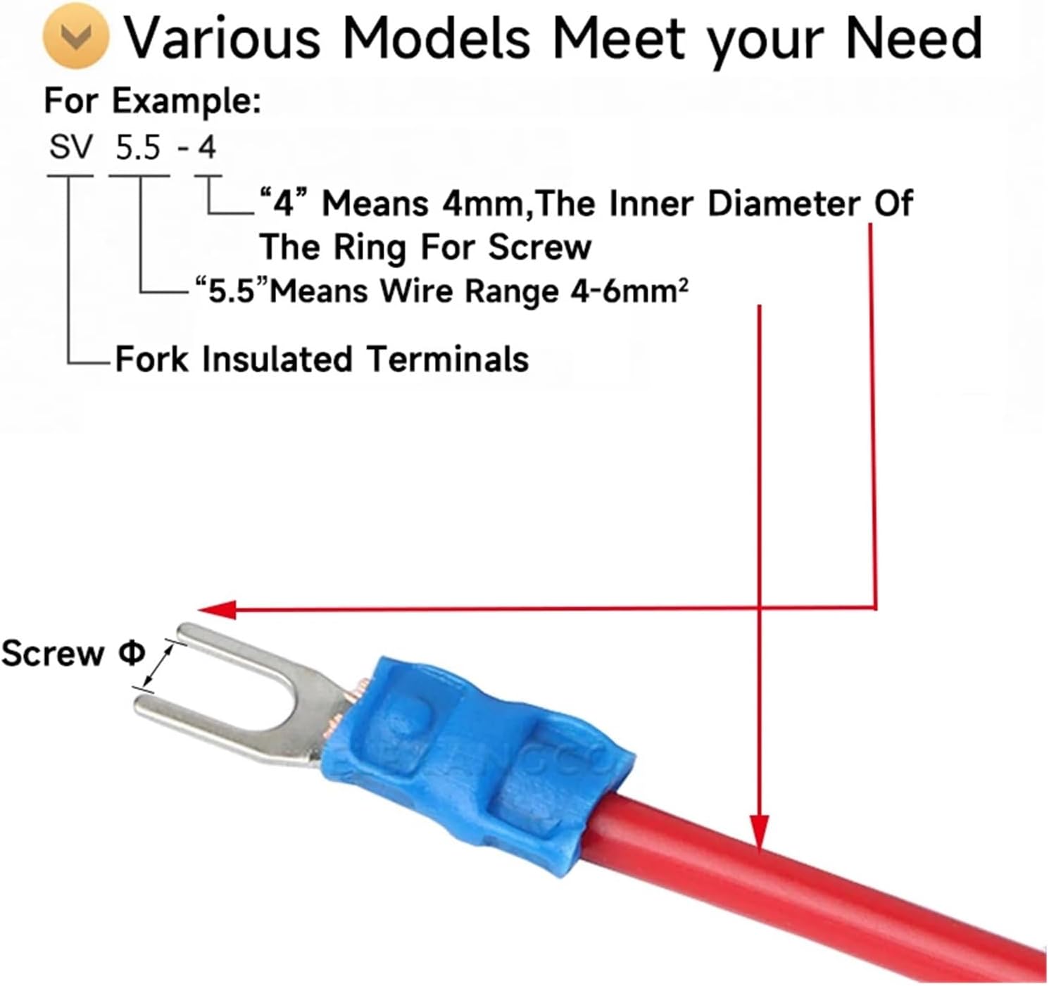 SV5.5-4 5 6 8 wire end terminal fork U terminal connector voltage terminal 12-10 AWG 4-6mm wire and cable (Color : Green 25PCS, Size : SV5.5-4)